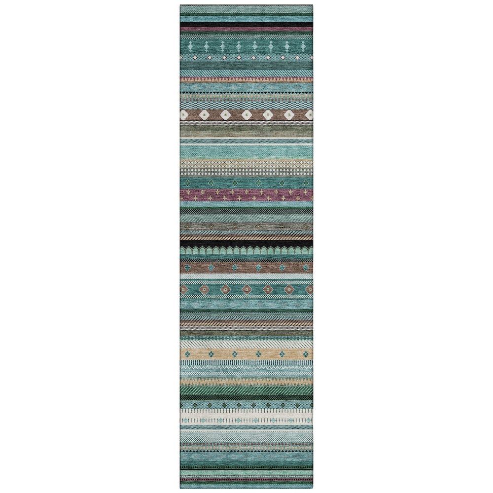 Machine Washable Indoor/Outdoor Chantille ACN2218 Teal 23 x 76 Runner Rug