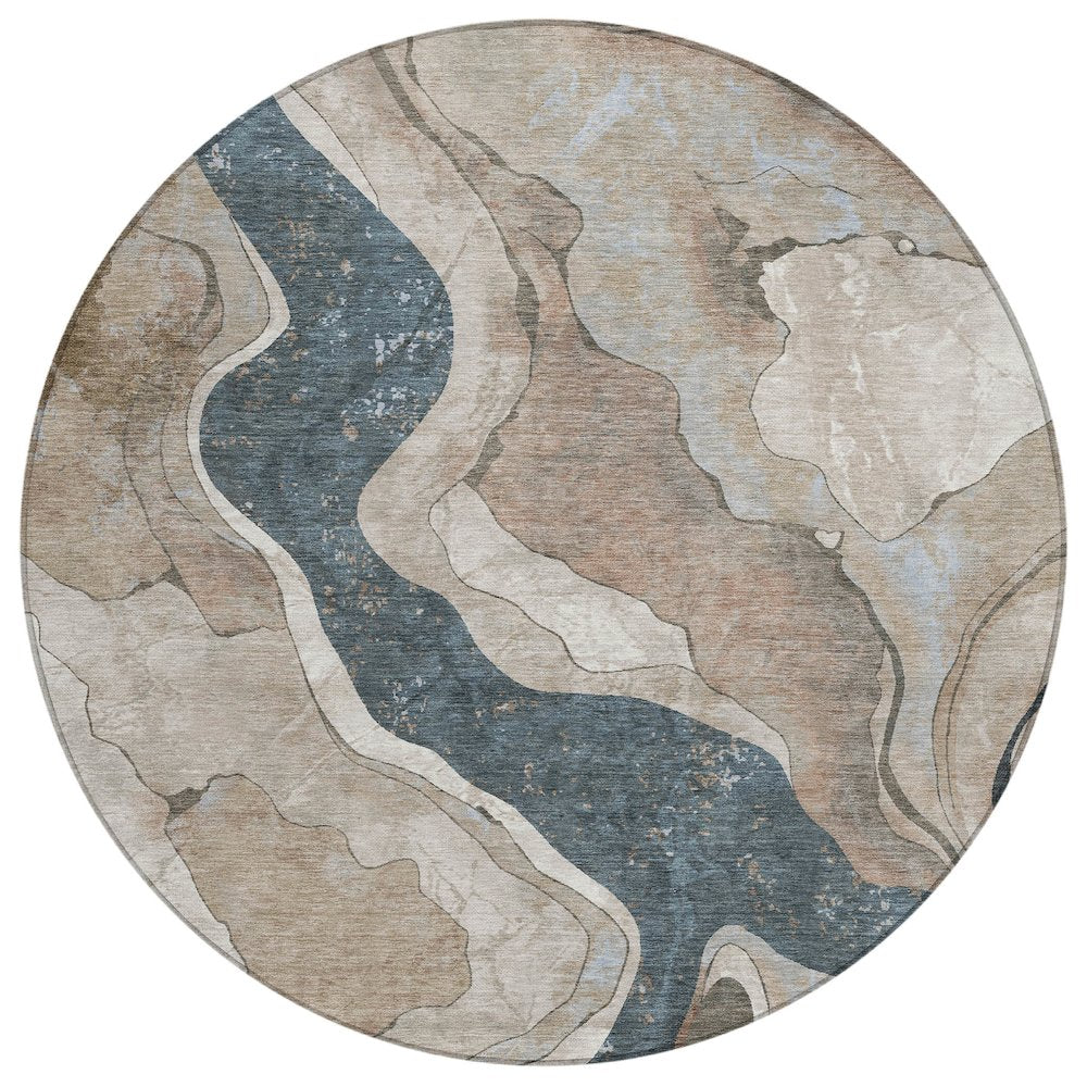 Machine Washable Indoor/Outdoor Chantille ACN2219 Beige 8 x 8 Round Rug
