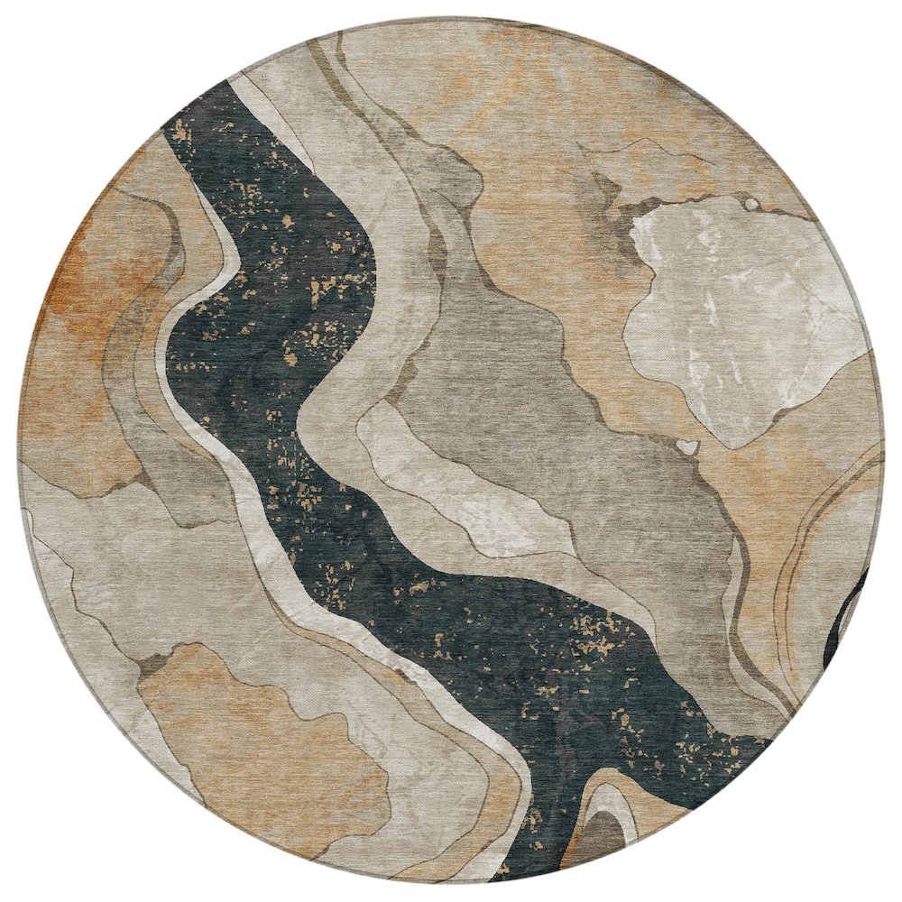 Machine Washable Indoor/Outdoor Chantille ACN2219 Putty 8 x 8 Round Rug