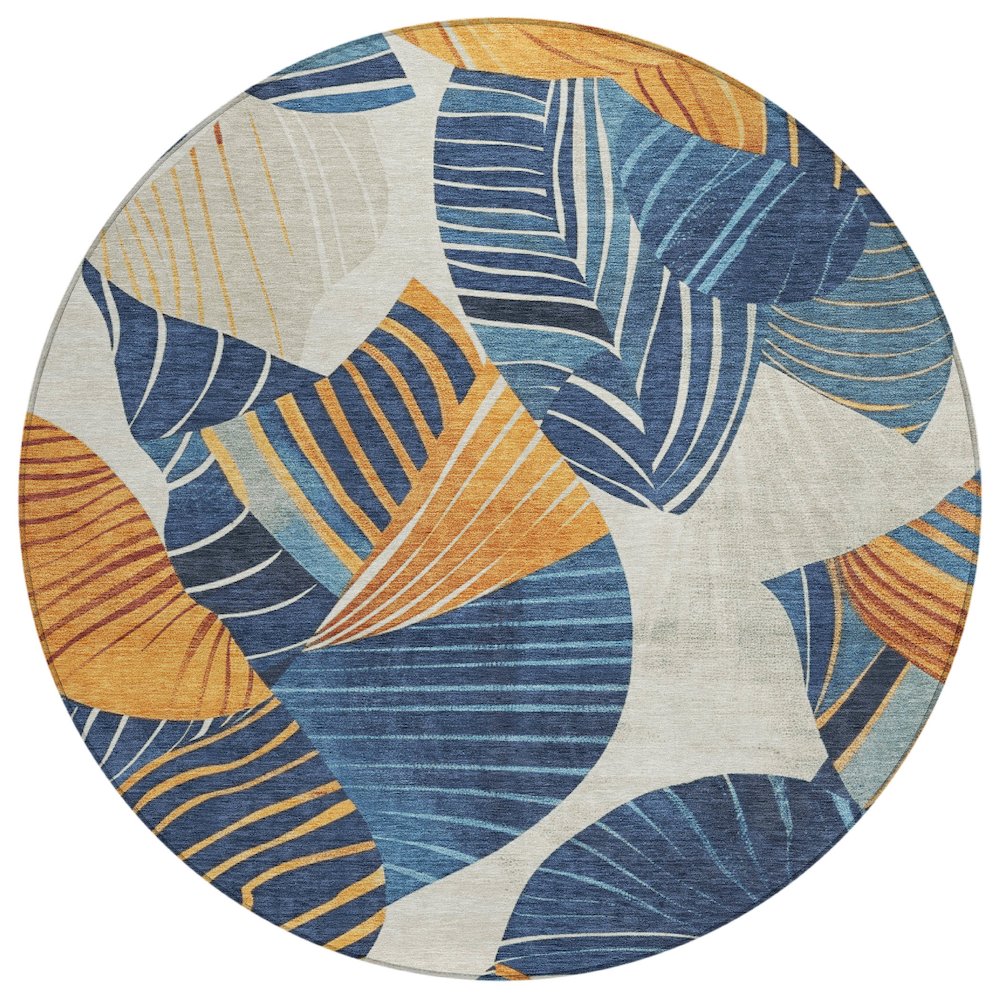 Machine Washable Indoor/Outdoor Chantille ACN2220 Navy 8 x 8 Round Rug
