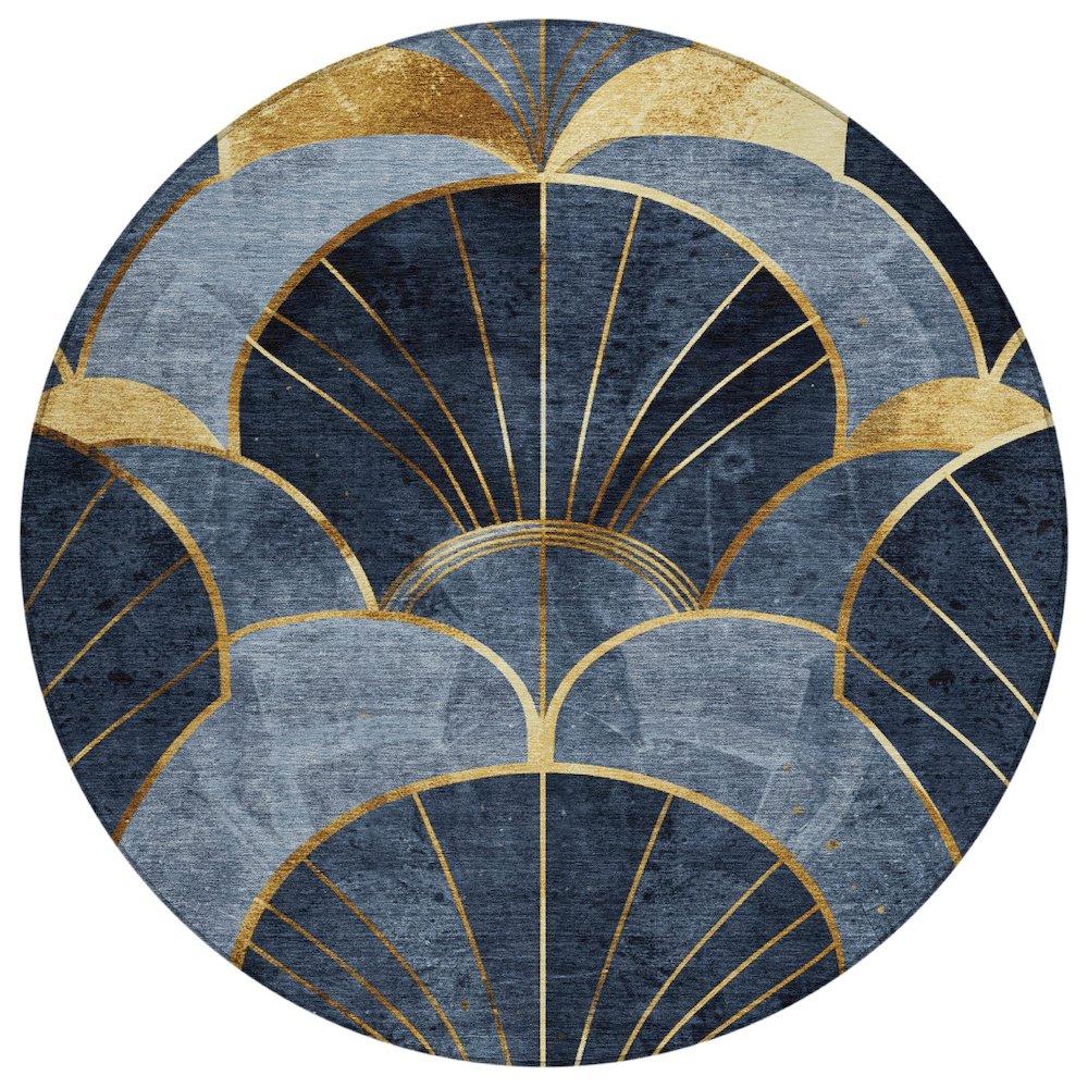 Machine Washable Indoor/Outdoor Chantille ACN2221 Navy 8 x 8 Round Rug