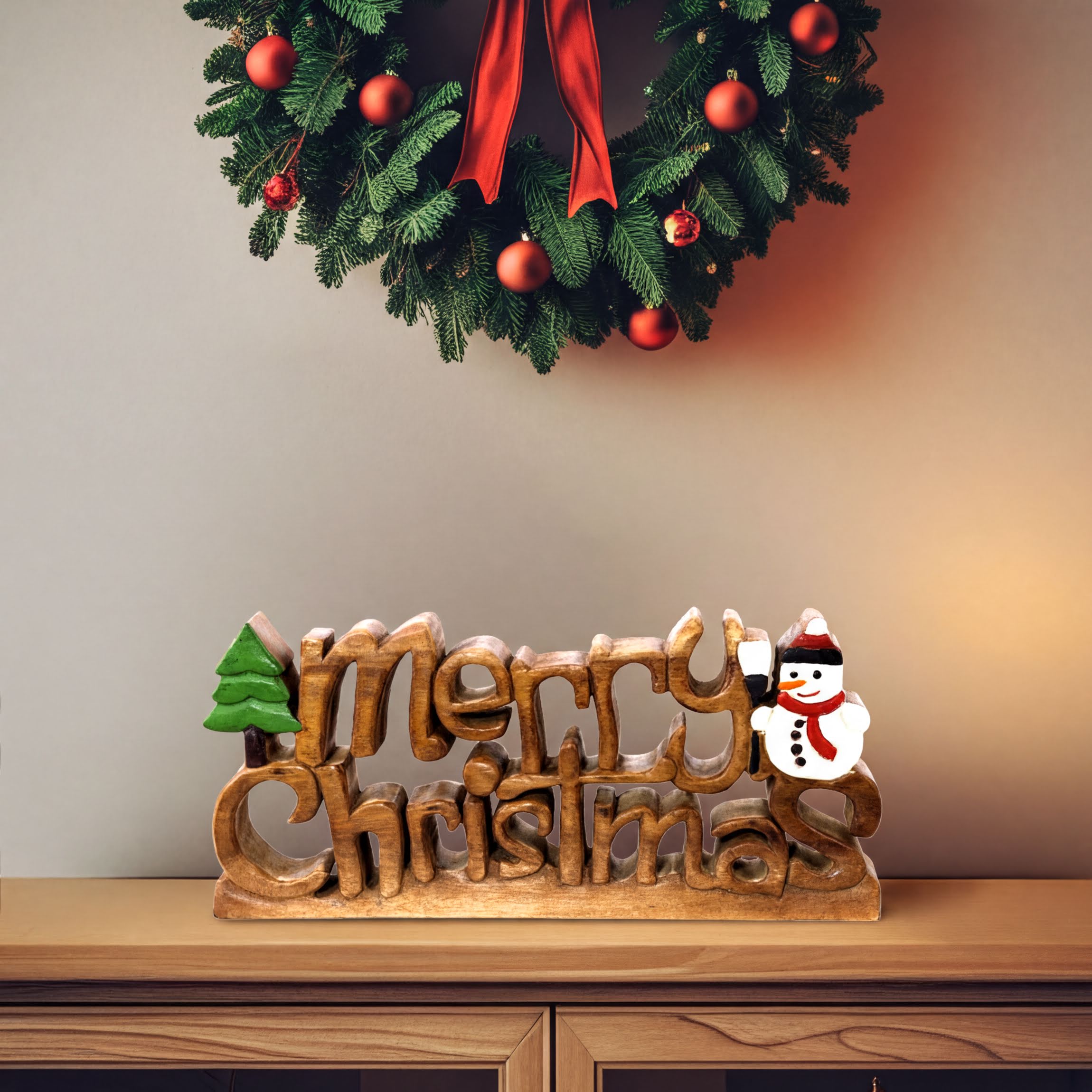 Wooden Christmas Sign – Handmade Acacia Wood Holiday Decor, Festive Rustic Accent