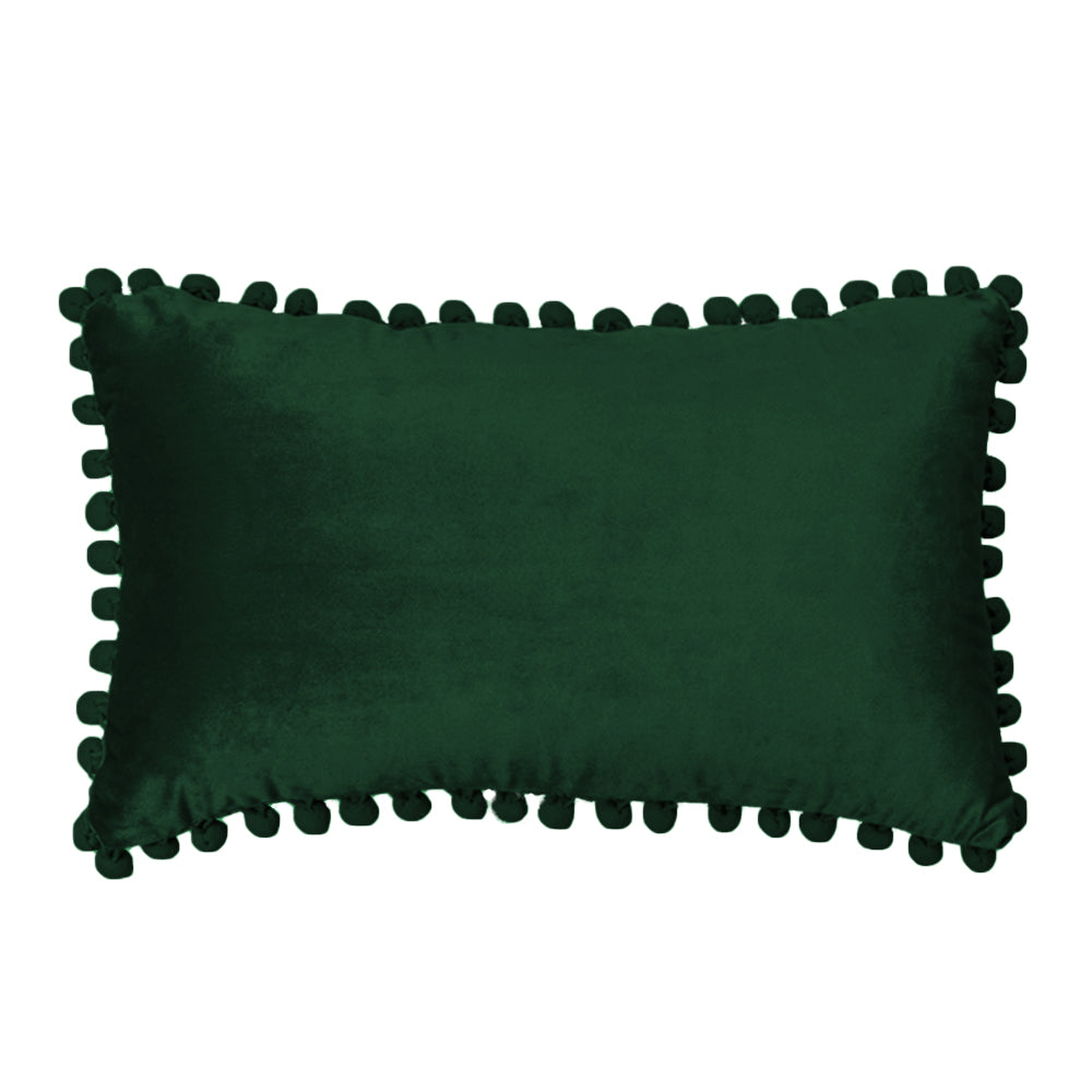 12''x20'' velvet pom-pom lumbar support throw pillow | 7 colors soft & playful ball trim design | chic lumbar & accent pillow | insert included