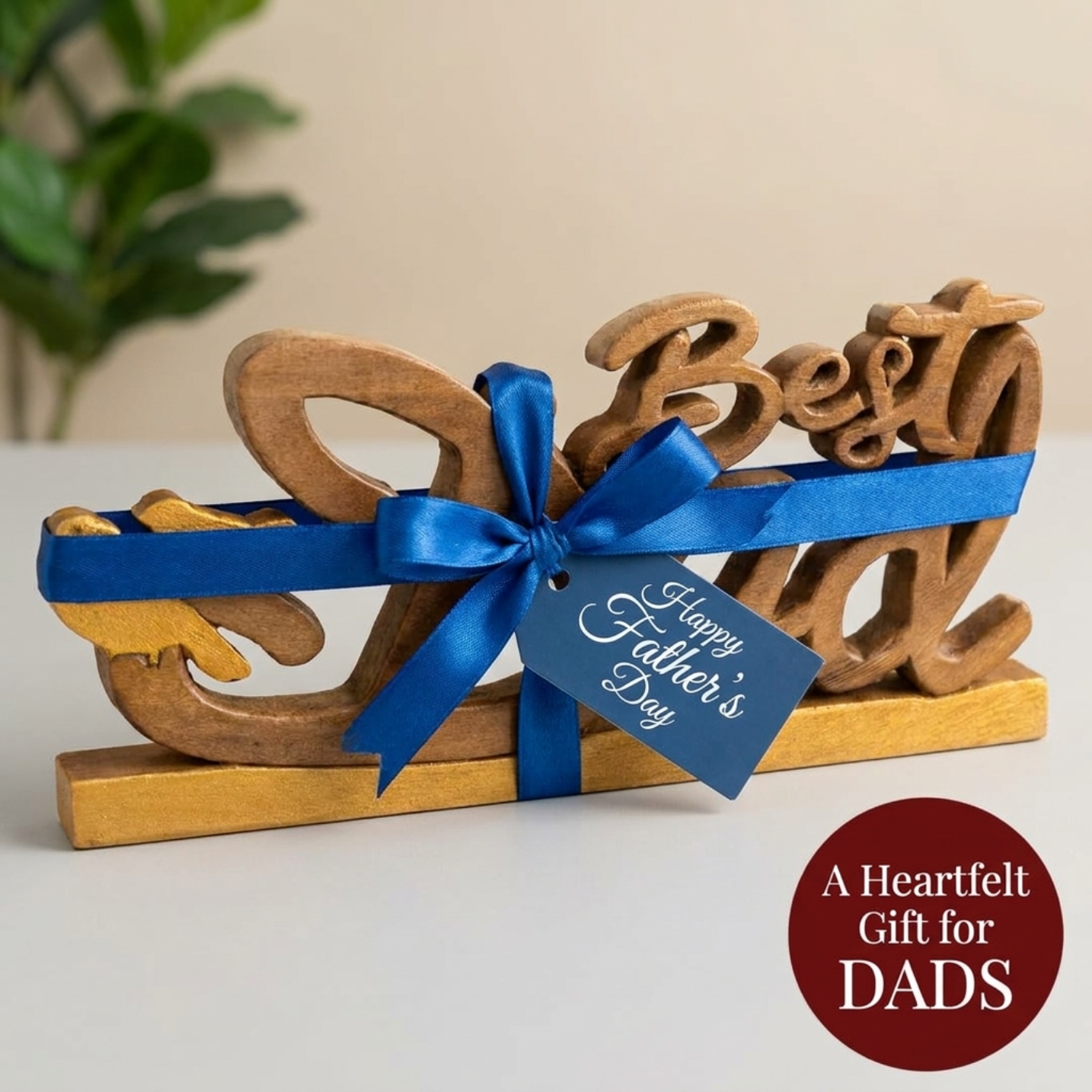Handmade Wooden Sculpture – Best Dad Gift | Solid Acacia Wood Art Plaque