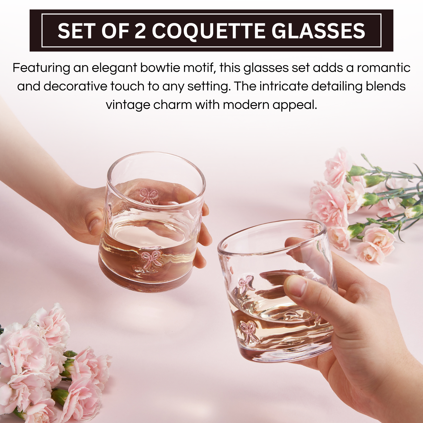 Khen Bowtie Tumblers Set Stylish Break Resistant Acrylic Drinkware - Set of 2 Pink