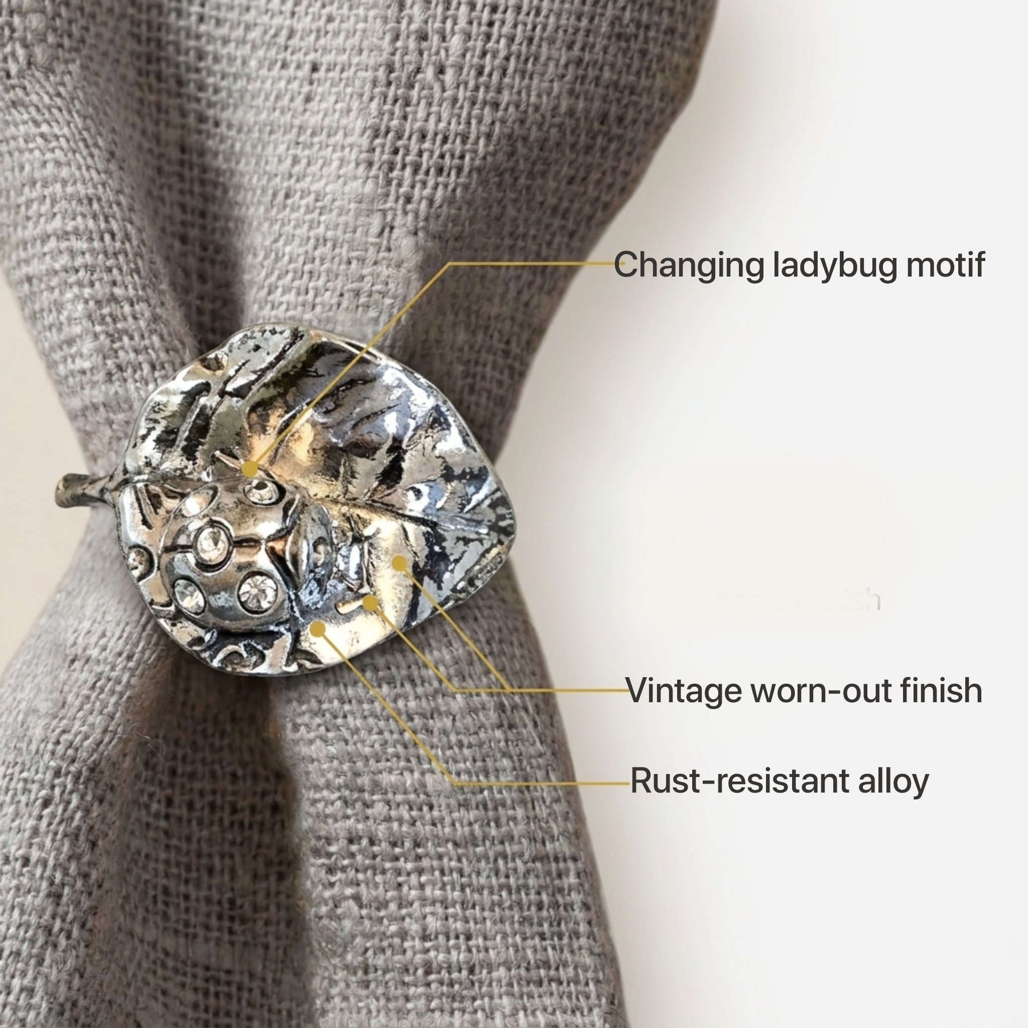 Silver Napkin Rings - Ladybug Design Set of 4 | Nickel Finish Table Decor Accents