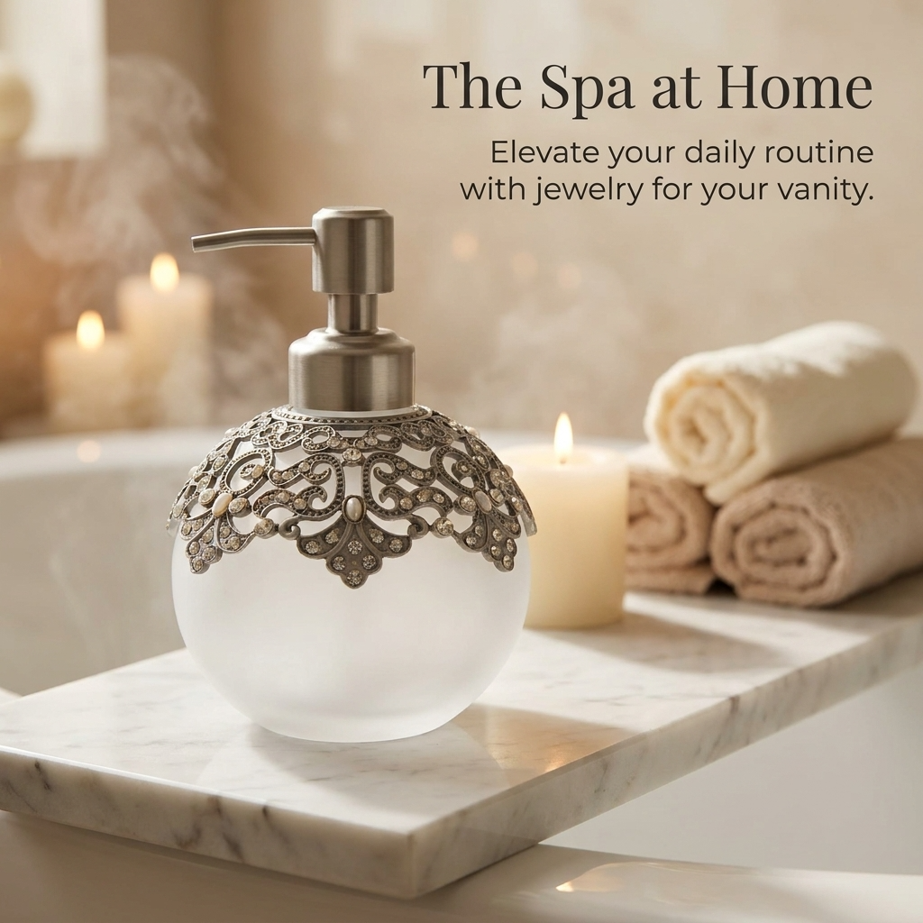 Soap Dispenser – Isolde Essence Frosted Glass Decorative Bathroom Accessory 12 oz