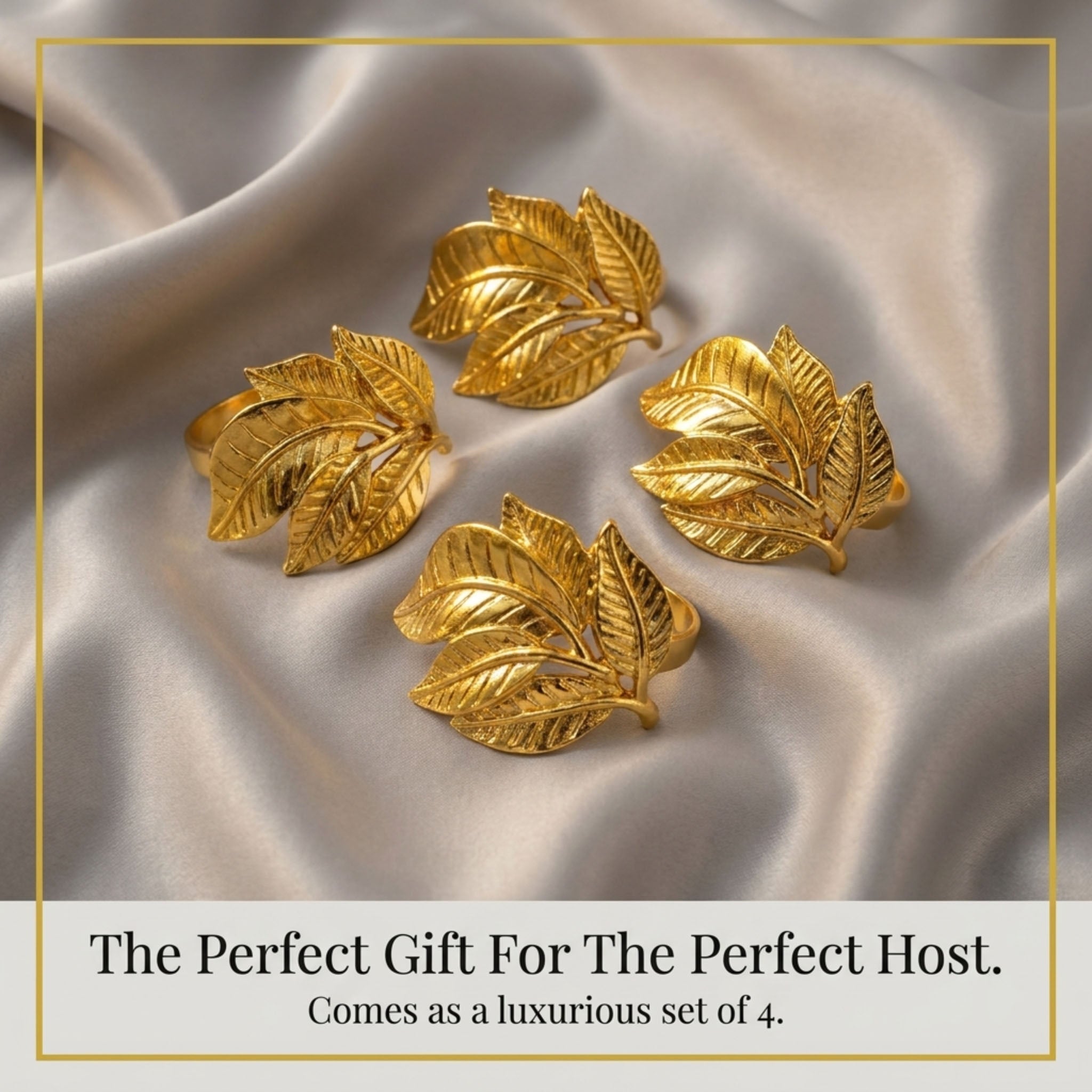 Gold Leaf Napkin Rings – Elegant Table Decor Rings | Durable Metal Set