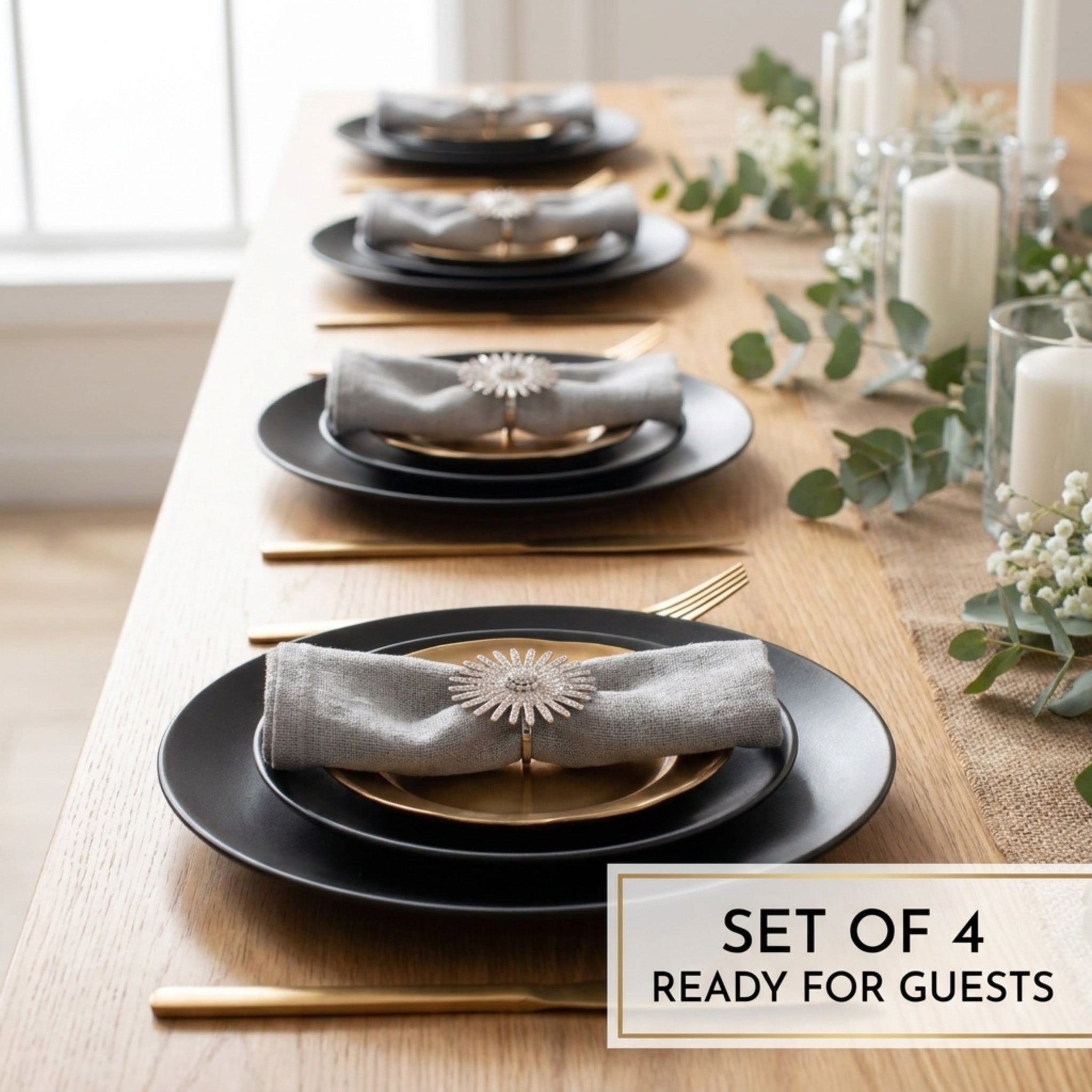 Silver Crystal Napkin Rings – Elegant Rust Resistant Table Decor Accessories