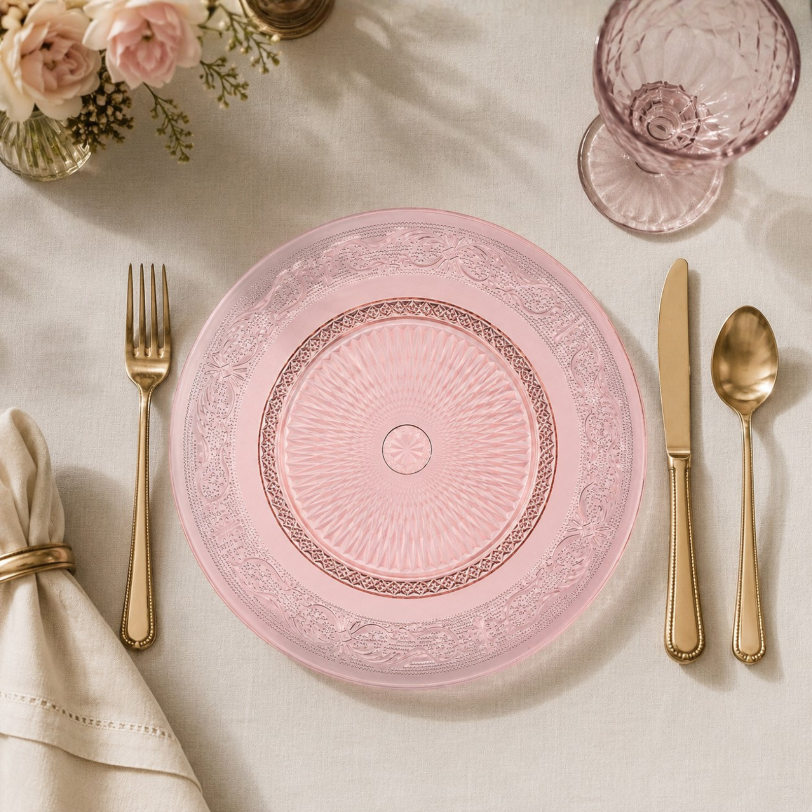 Blush Vintage Glass Plate, Set of 6