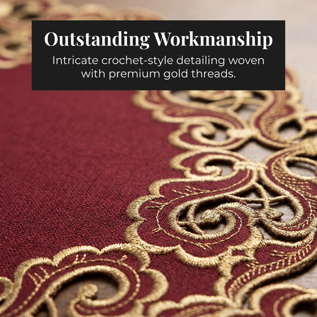 Burgundy Gold Doilies – Granada Collection Embroidered Table Doilies 15 Inch