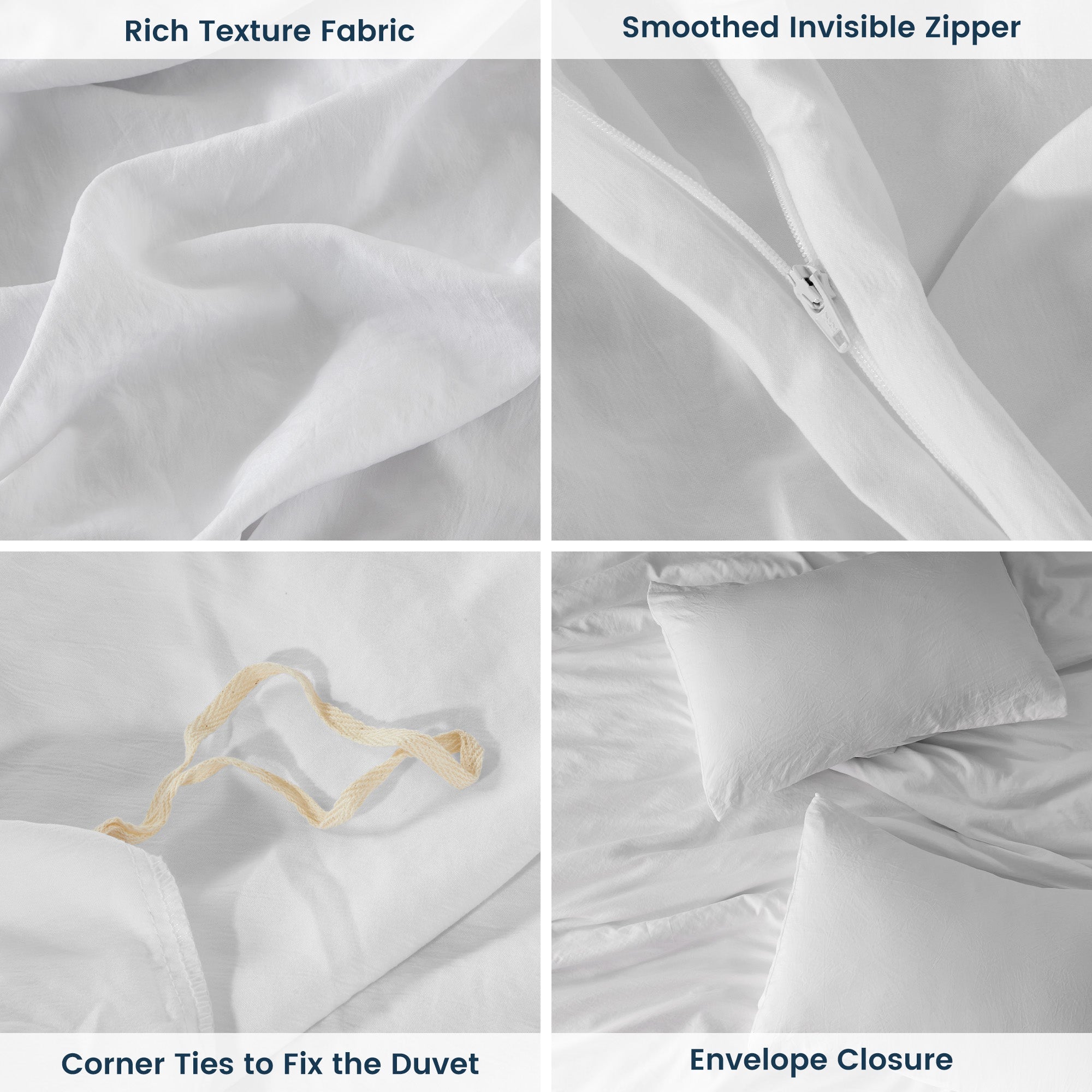 Stone Washed Duvet Cover Set - White