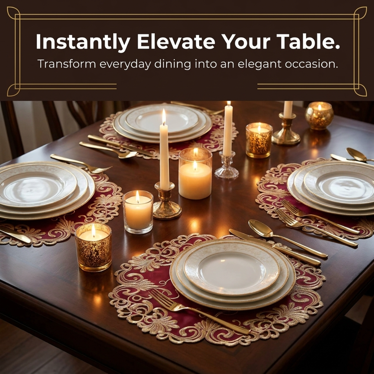 Burgundy Gold Doilies – 15 Inch Polyester Embroidered Table Doilies | Chantelle Collection