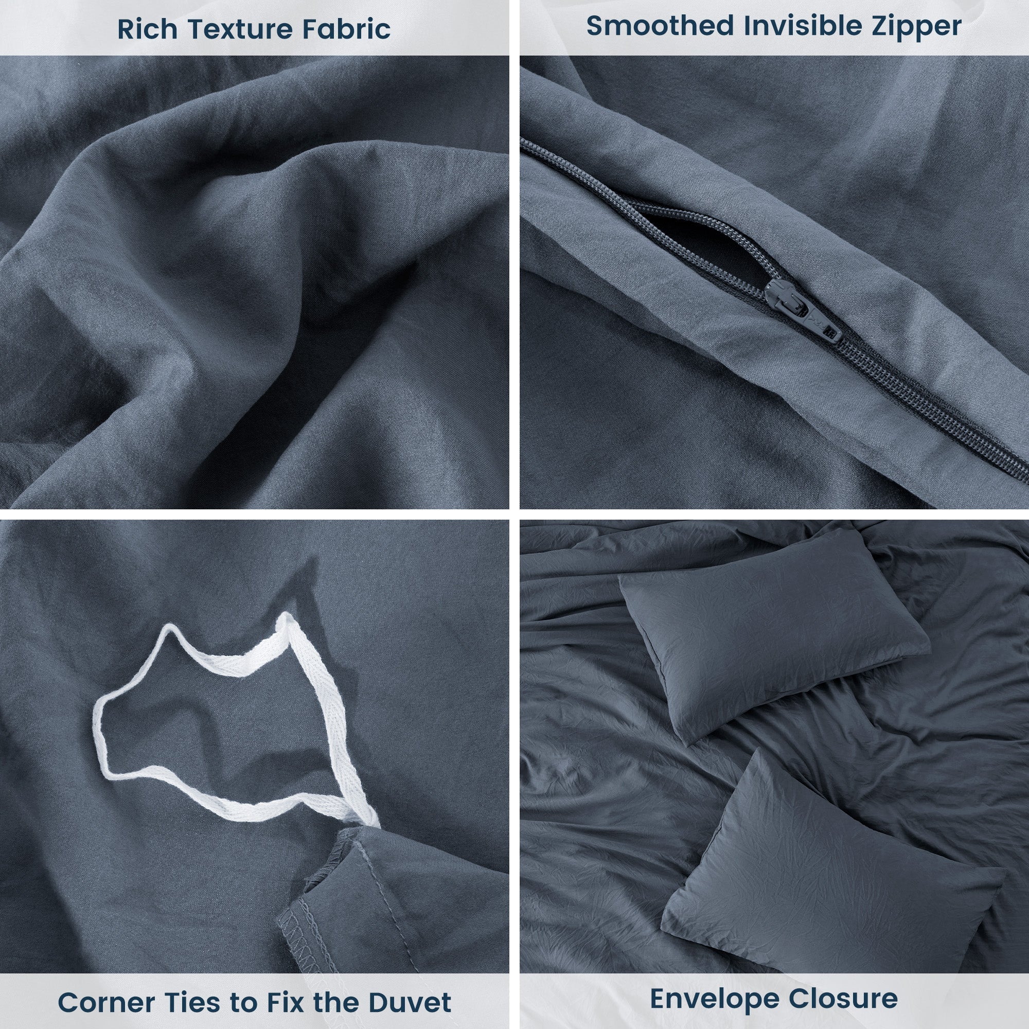 Stone Washed Duvet Cover Set - Flint Stone Blue