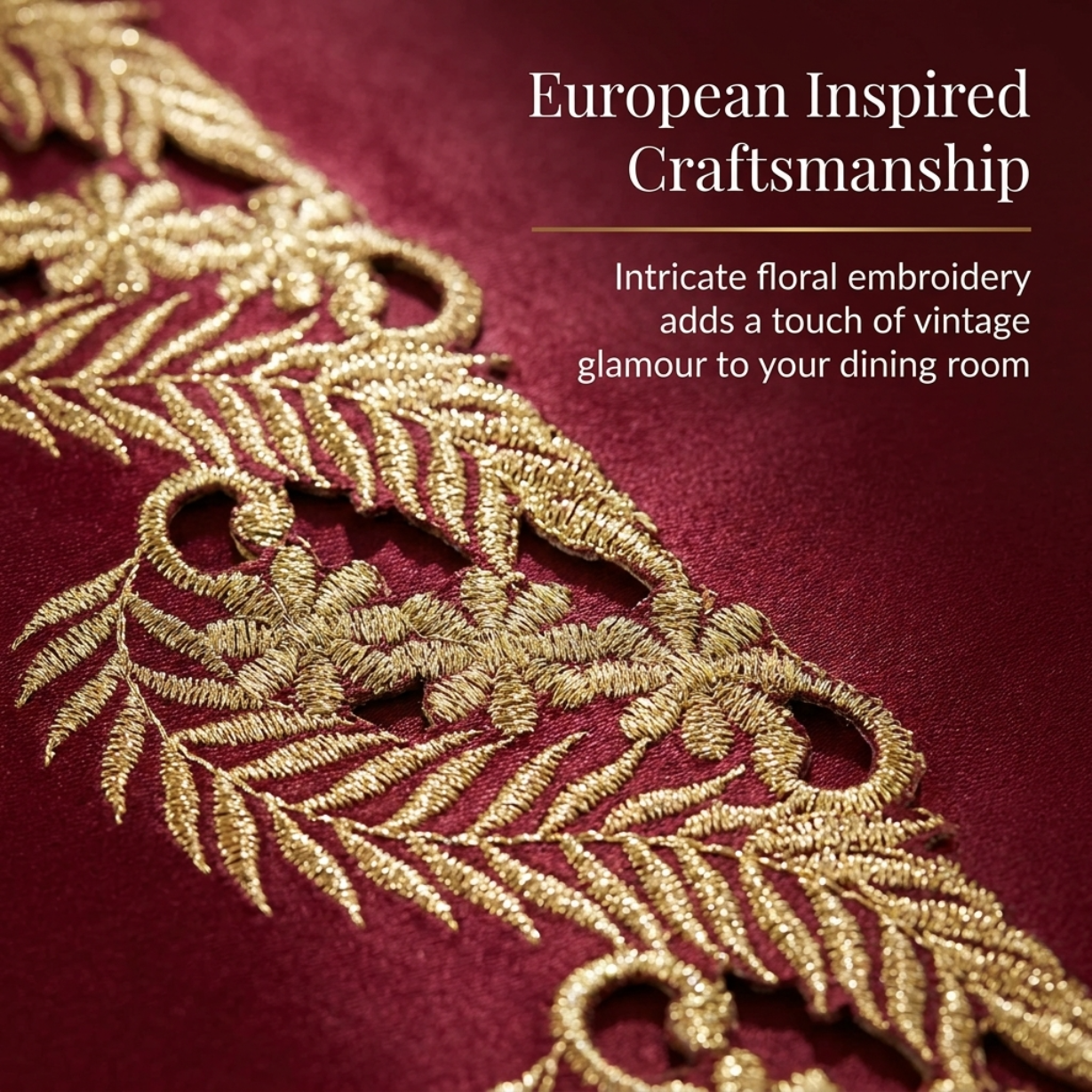 Burgundy Gold Placemats – Embroidered Table Placemats 12x18 Inch | Rustic Dining Mats
