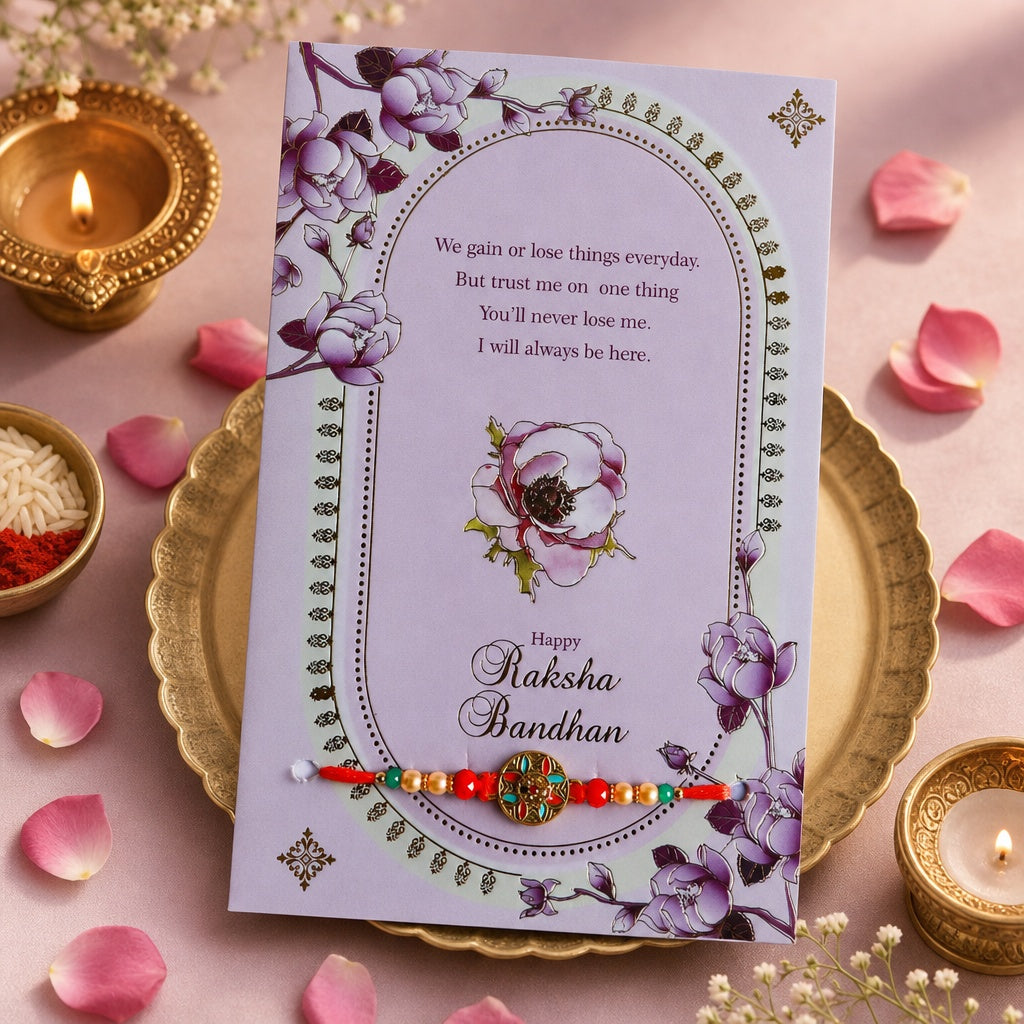 Premium Rakhi with Greeting Card | Gift Pack for Brother, Bhai | Raksha Bandhan Traditional Rakhi Bracelet for Men