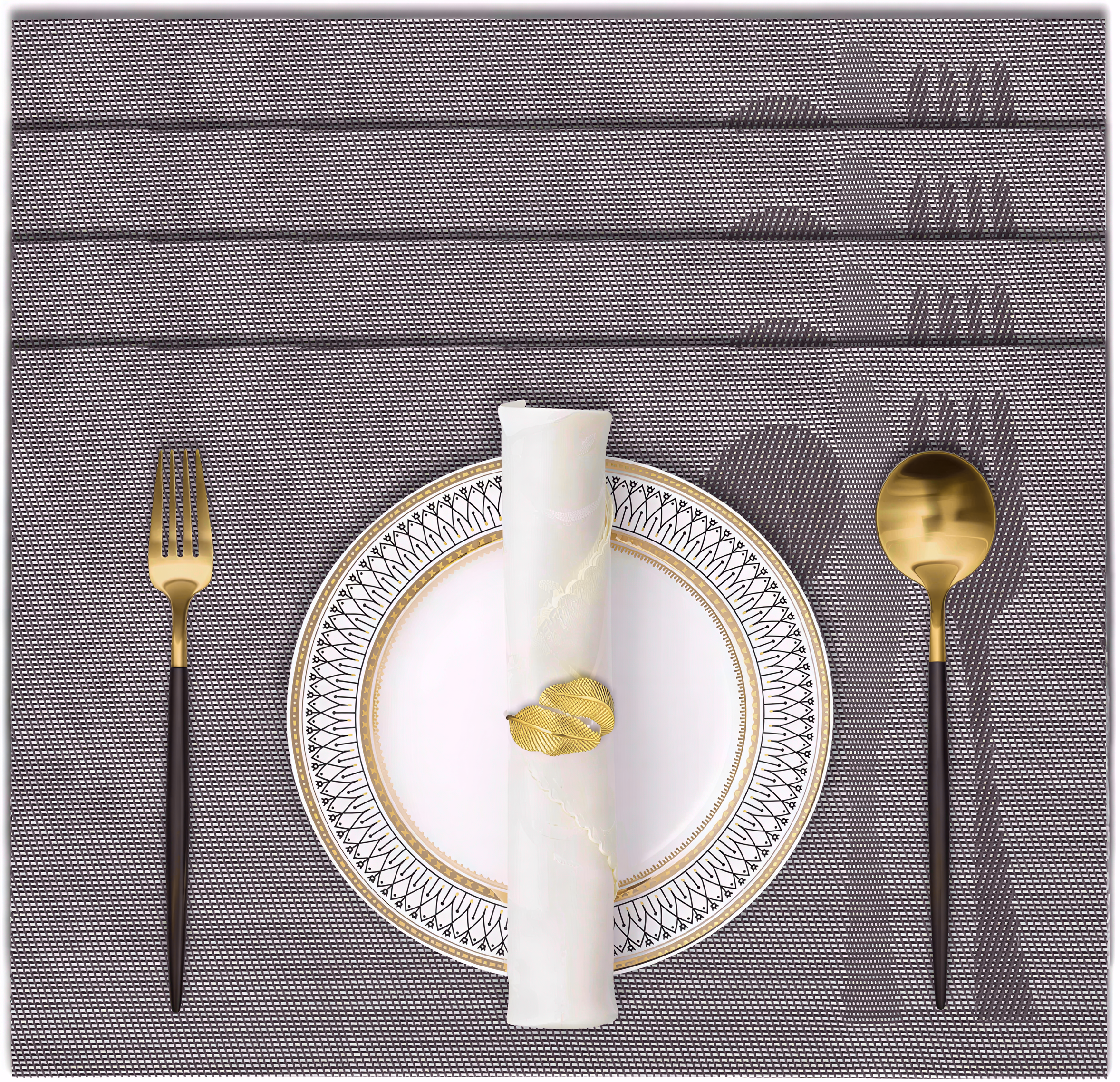 Vinyl Placemats - Devonshire Light Brown Table Protectors | Washable, Non Slip Mats