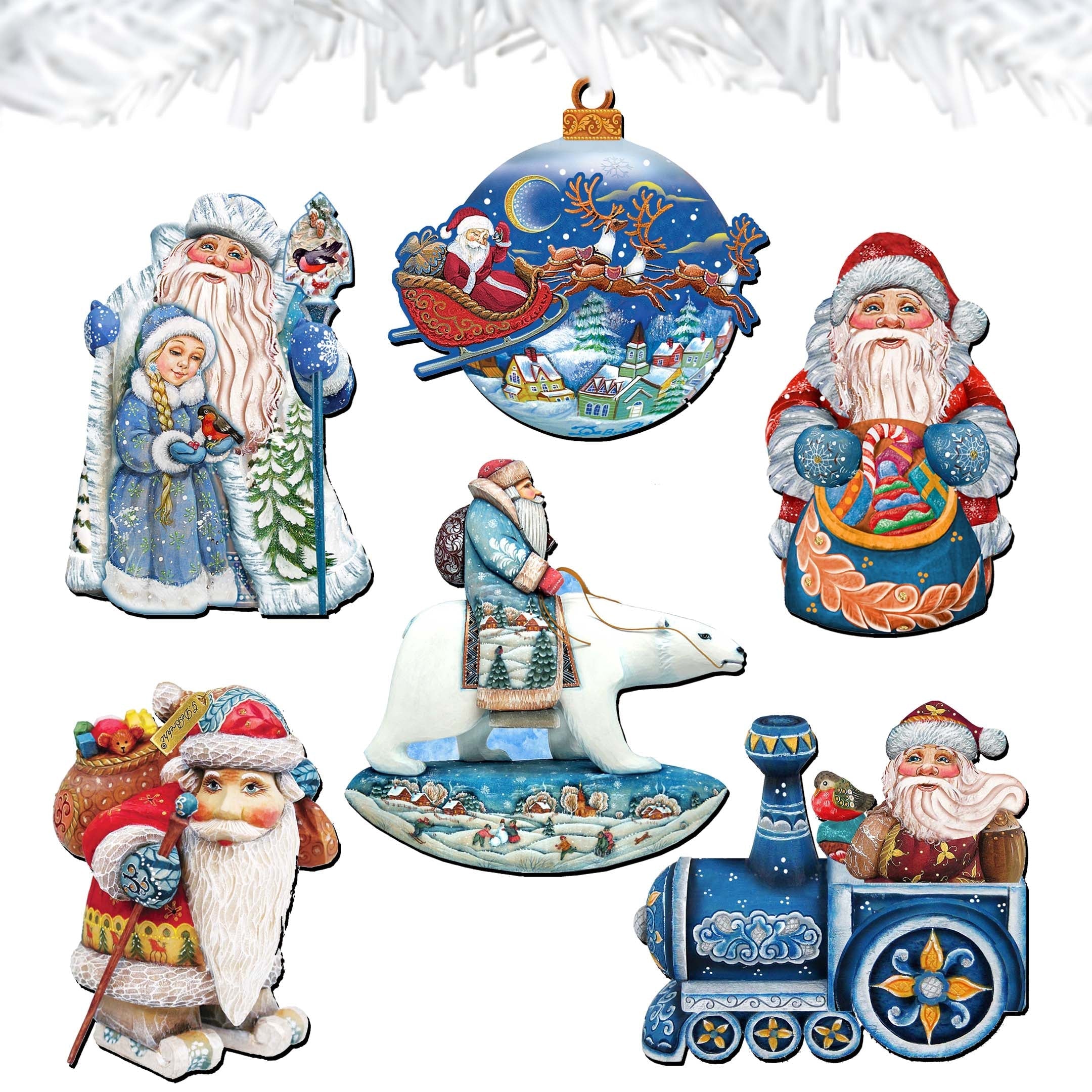 Up-Up and Away Clip-On Eco Wood Decorative Ornaments Set of 6 by G. Debrekht - Christmas Decor - 8090132C-S6
