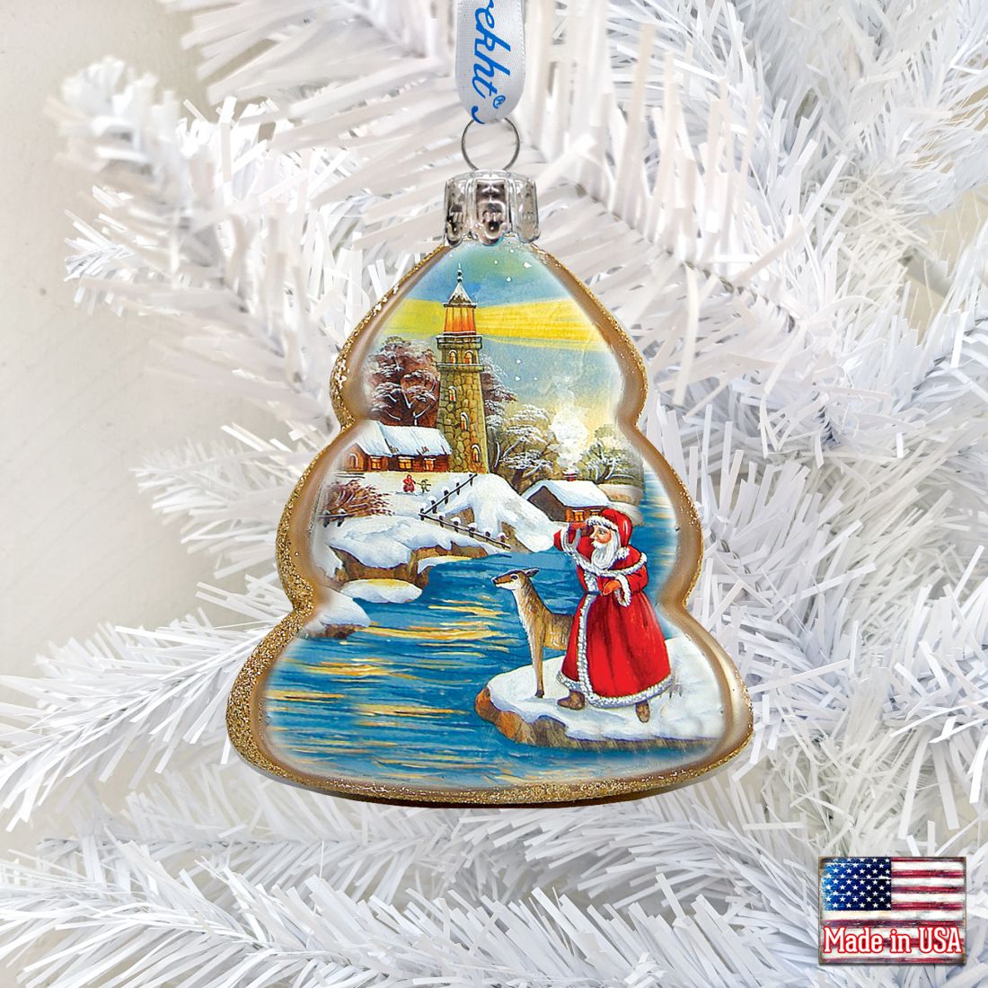 Lighthouse Santa Mercury Glass Ornament by G. DeBrekht - Coastal Holiday Decor - 773025