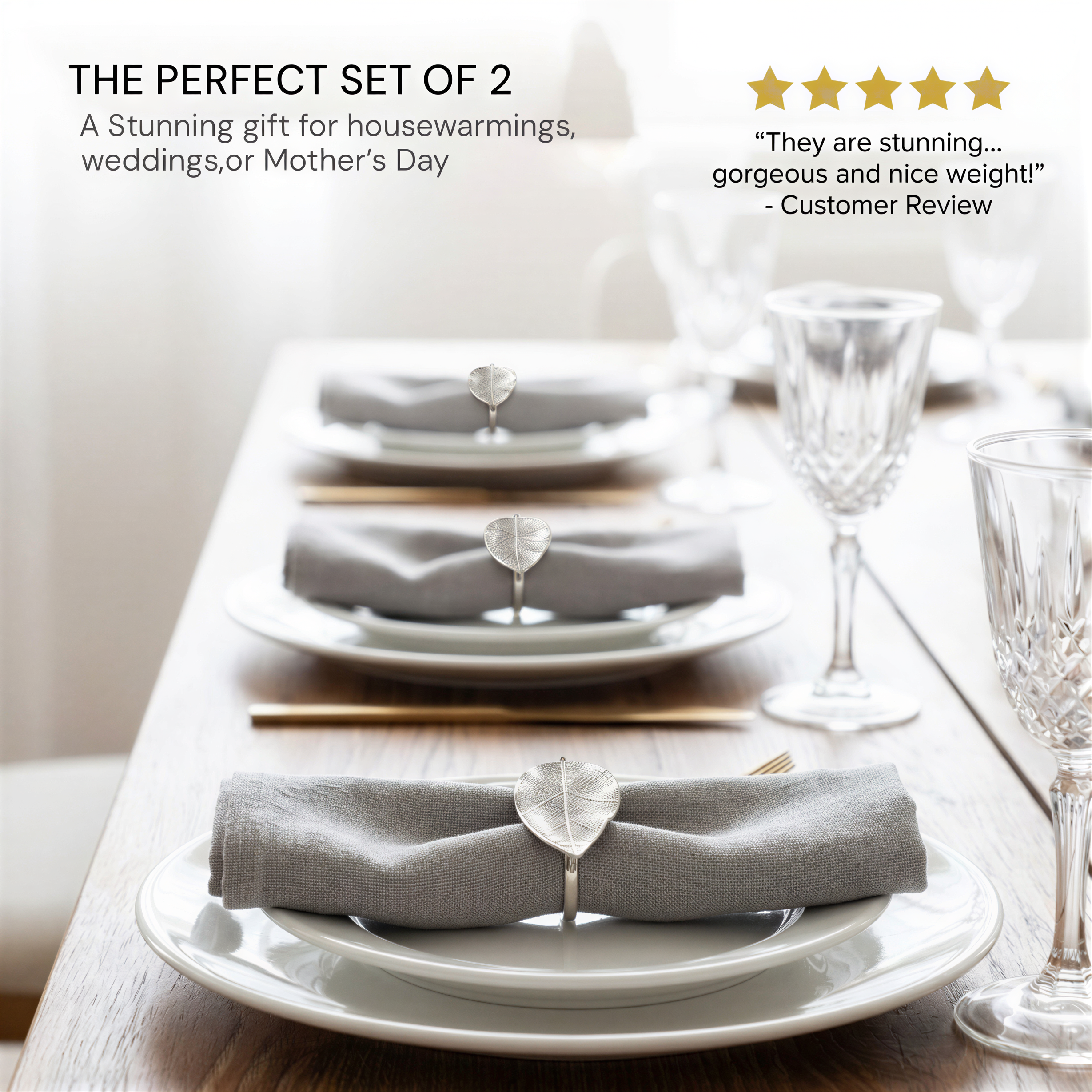 Silver Leaf Napkin Rings – Elegant Decorative Table Setting Rings in Rust-Resistant Alloy