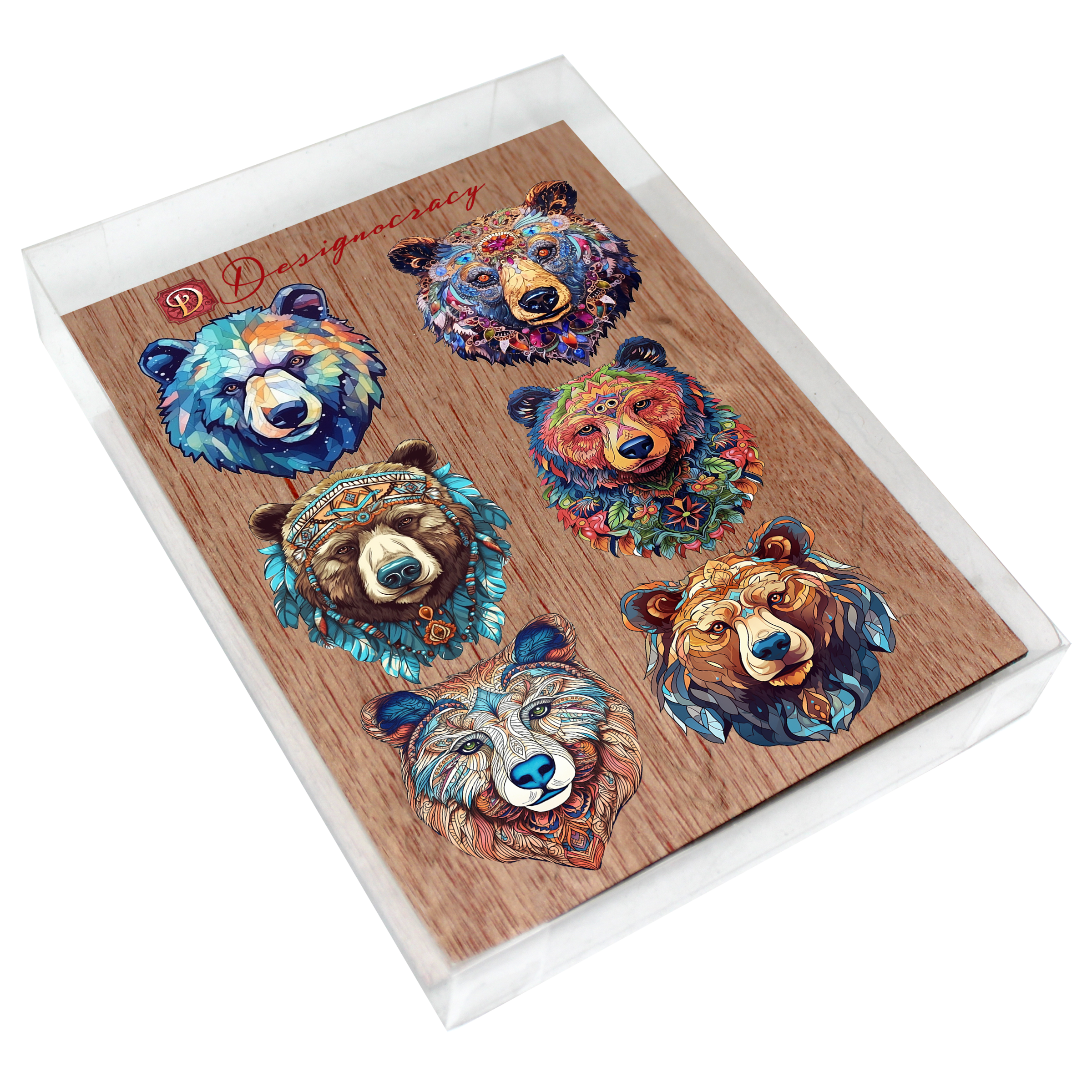Mystical Bears Clip-On Eco Wood Decorative Ornaments Set of 6 by G. Debrekht - Wildlife Decor - 8090120C-S6