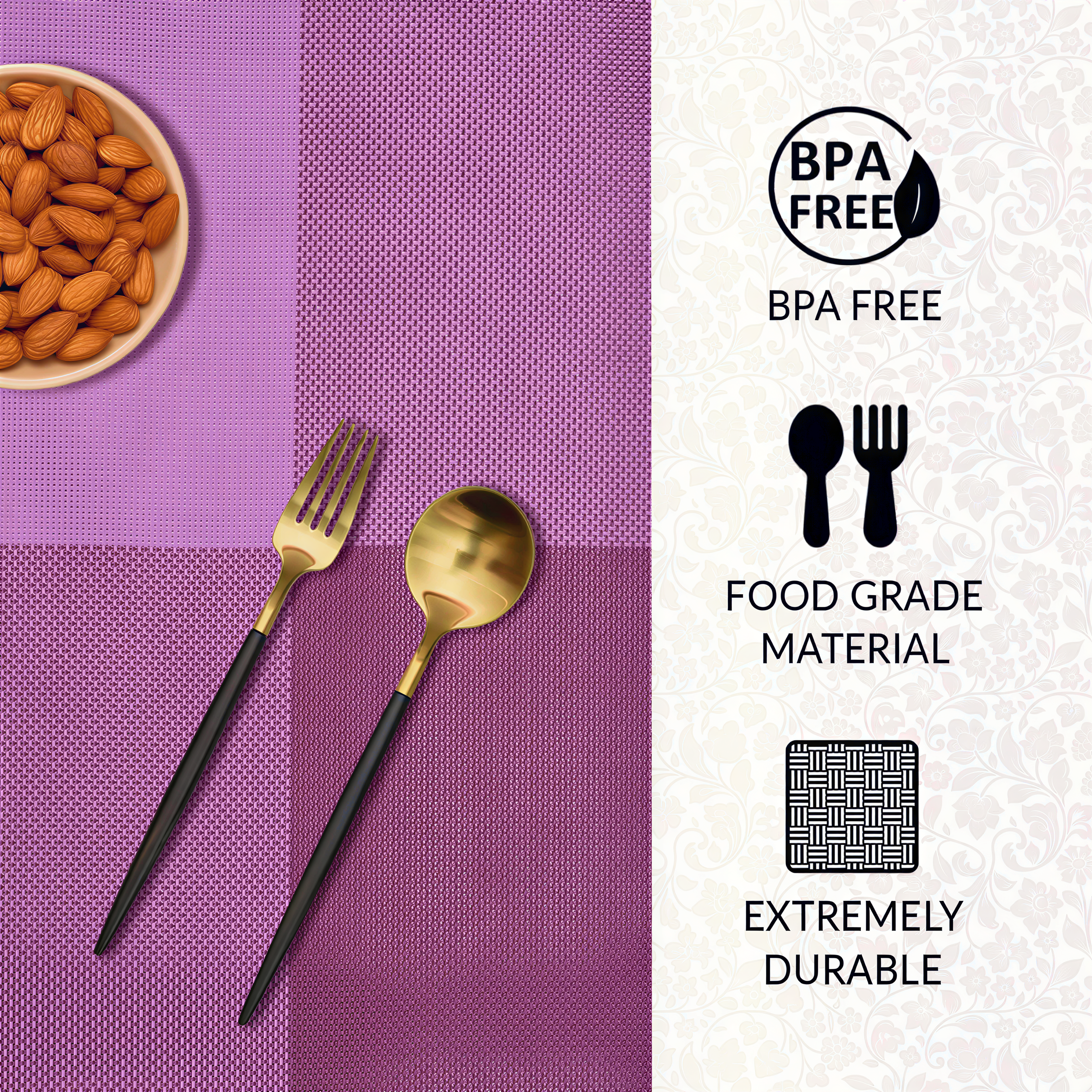 Vinyl Placemats | Scratch Resistant, Washable Table Mats for Indoor Outdoor Dining Decor 18x12"