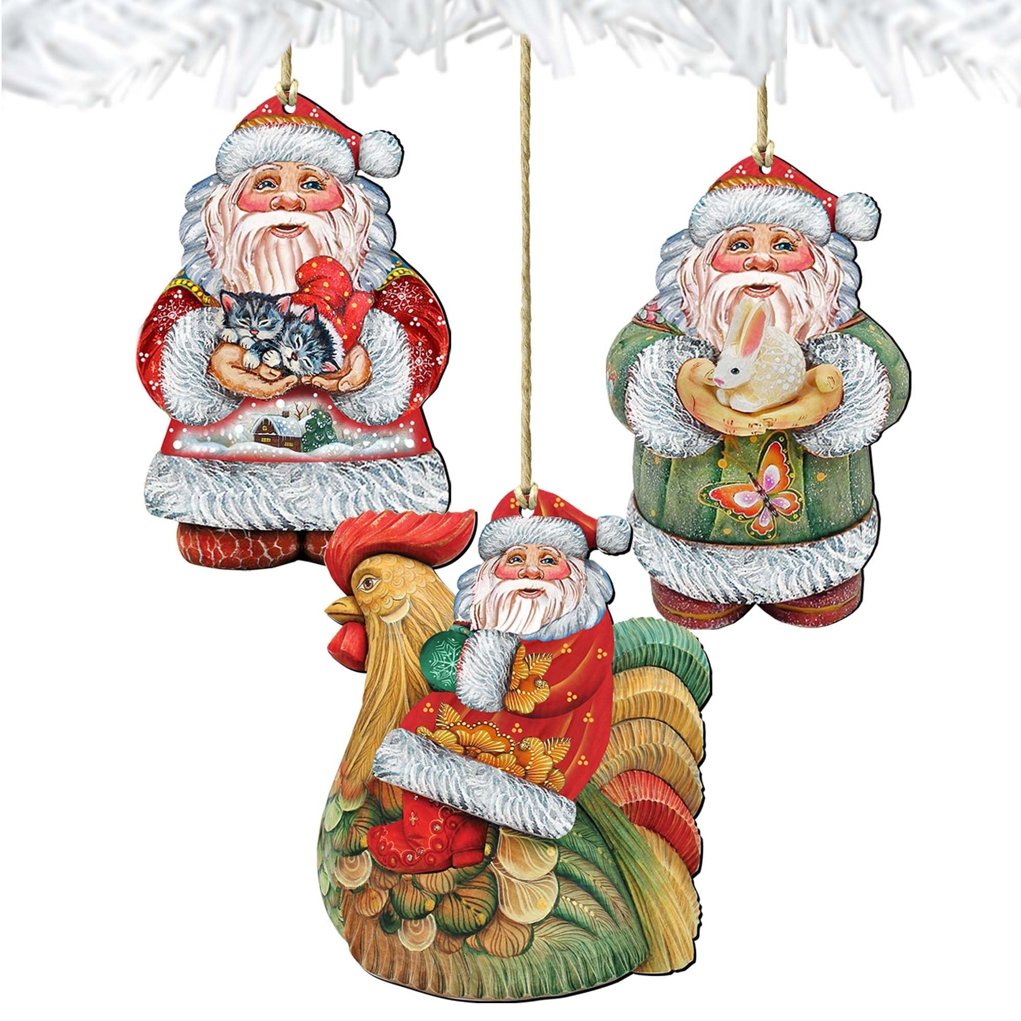 Home Christmas Santa Wooden Ornaments Set of 3 by G. DeBrekht - Christmas Santa Snowman Decor - 8100008S3