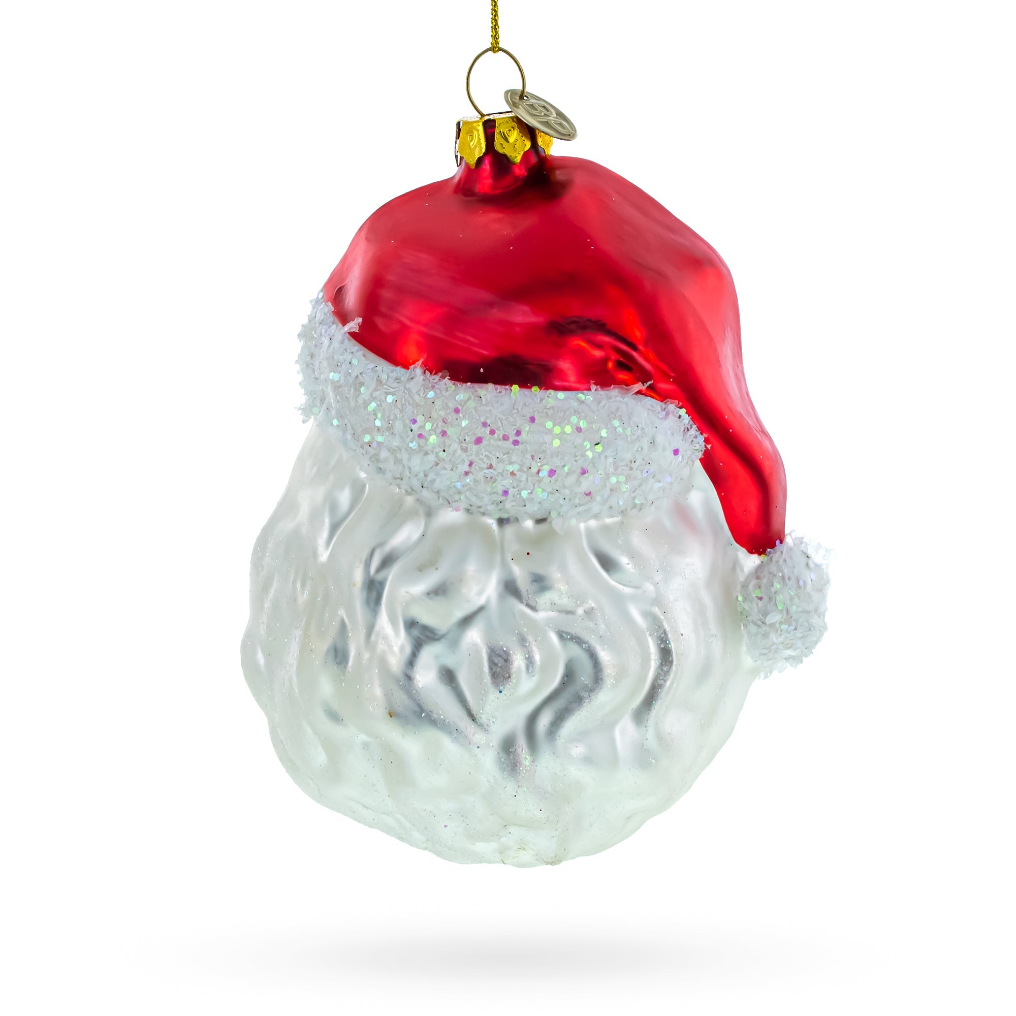 Santa Head with Mistletoe Glass Christmas Ornament