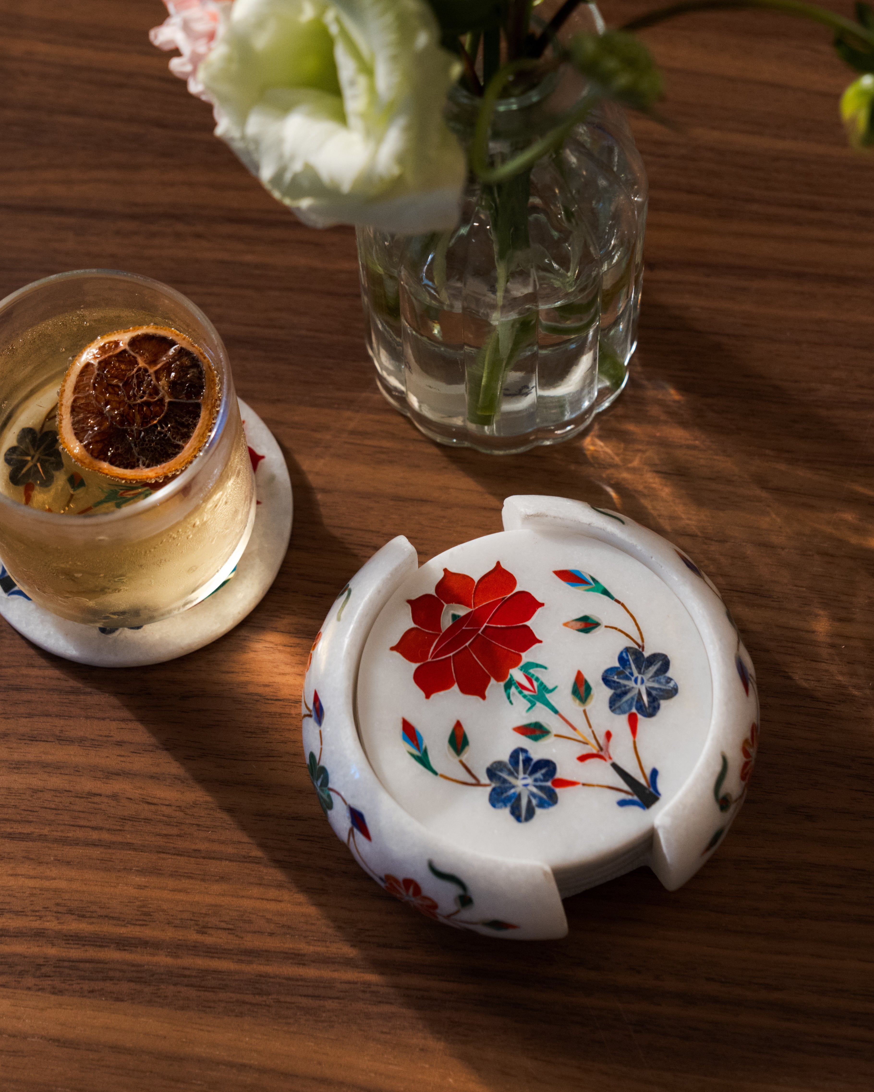 Mughal Red Flower Coaster Set