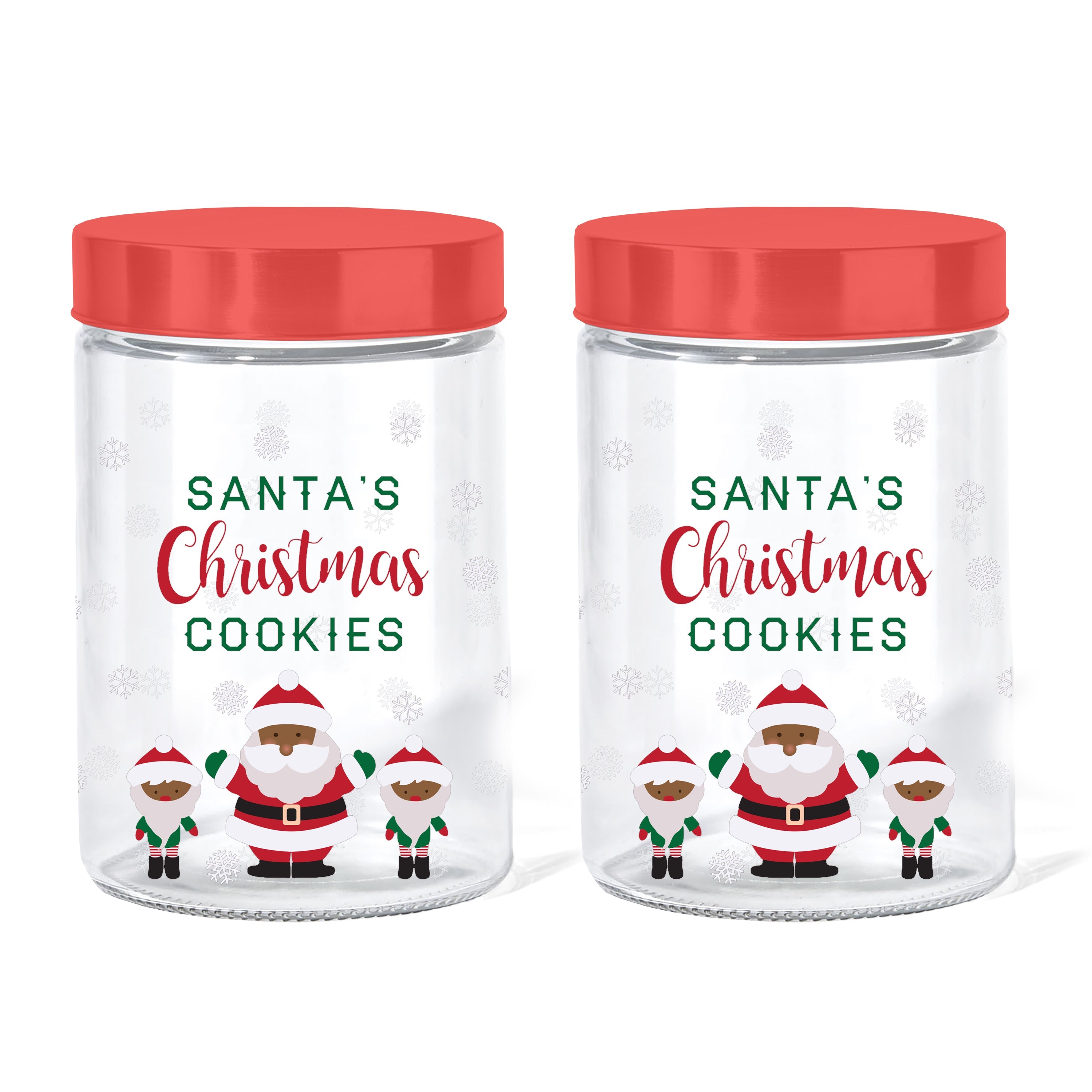 Santa's Christmas Cookies Set of 2 Glass Jars with Red Lid 44Oz