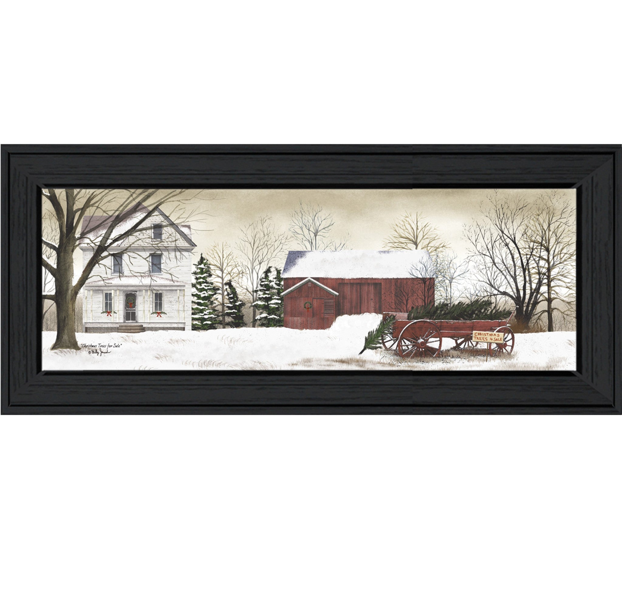 christmas Trees At the Farm Black Framed Print Wall Art