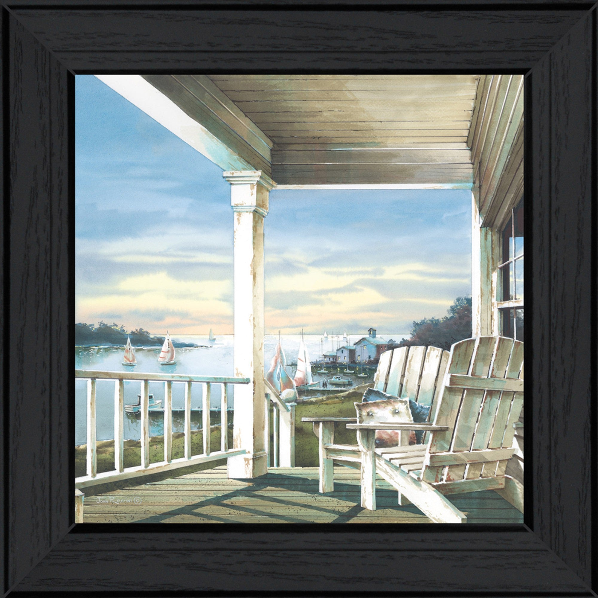 Front Porch coastal Sunset Black Framed Print Wall Art