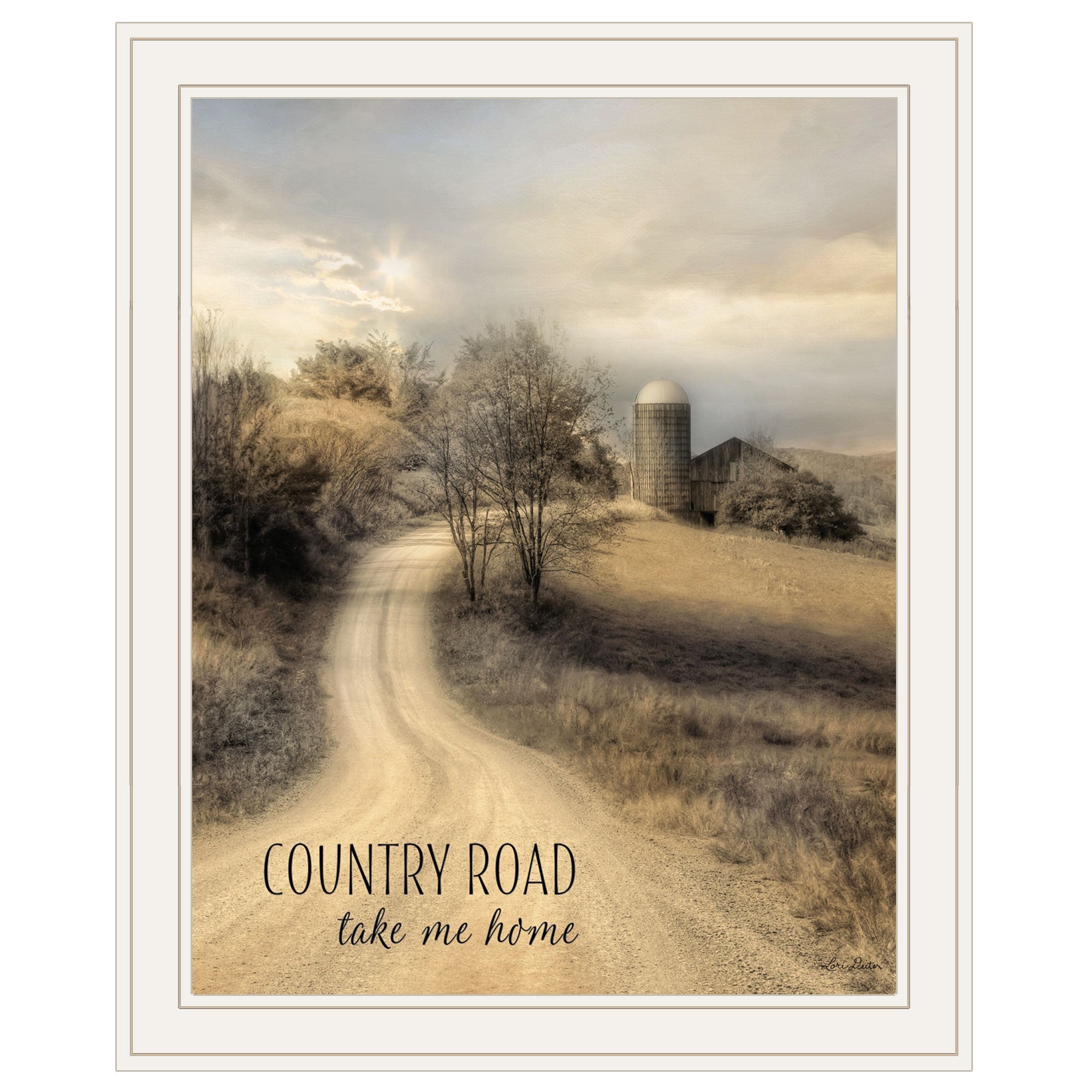 country Road Take Me 1 White Framed Print Wall Art