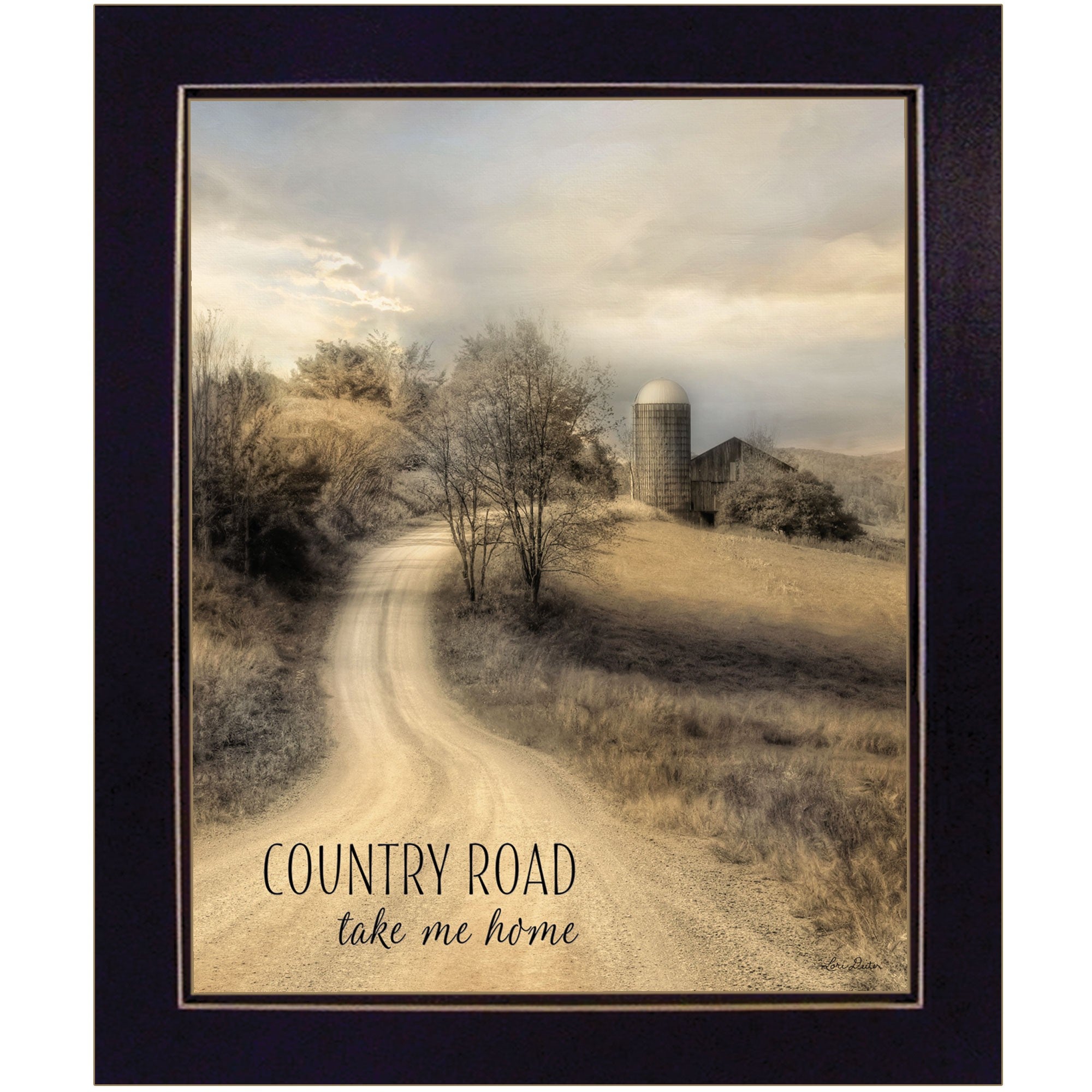 country Road Take Me 2 Black Framed Print Wall Art