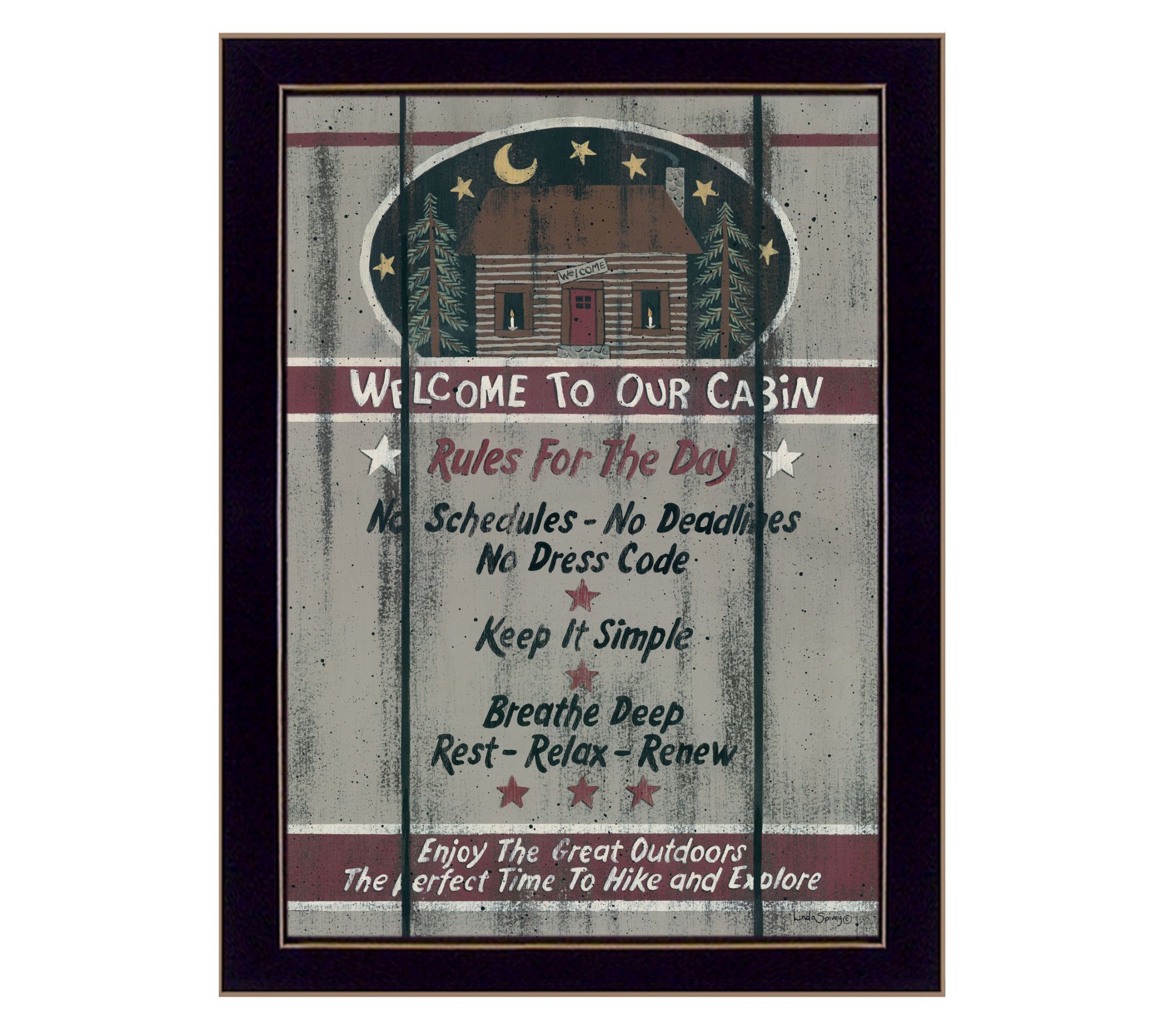 cabin Rules 6 Black Framed Print Wall Art