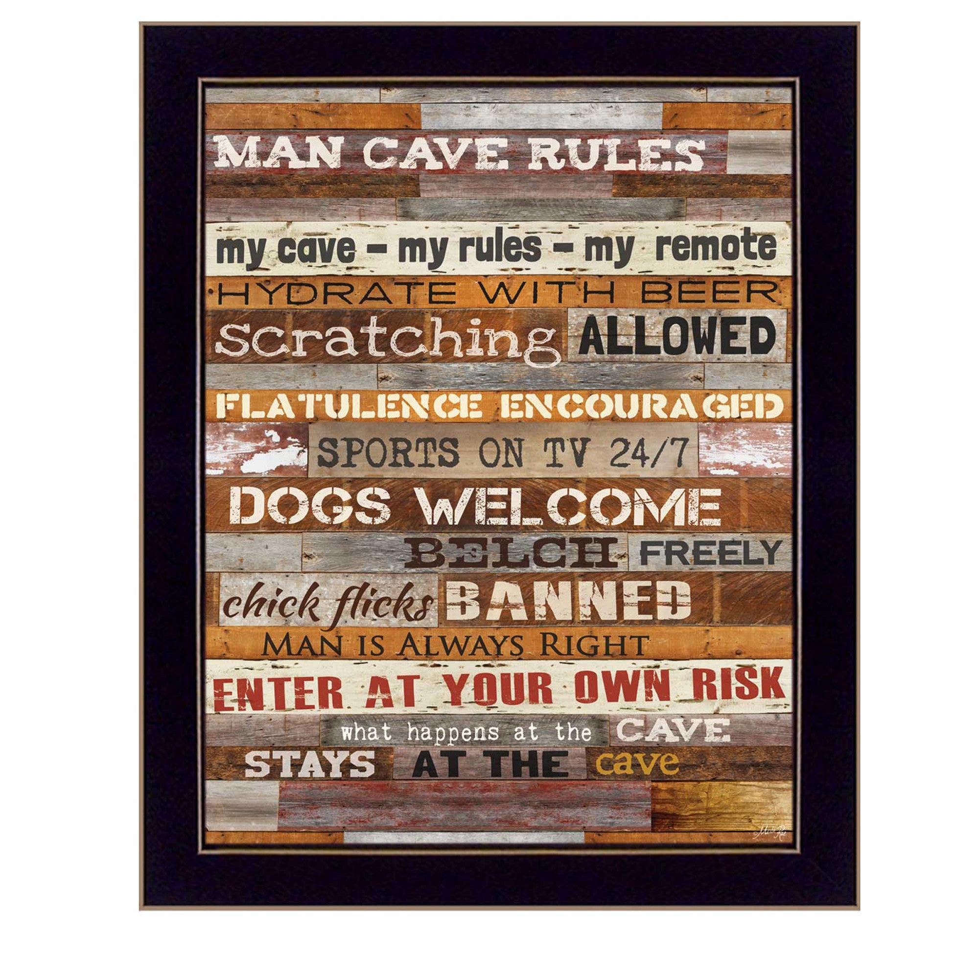Man cave Rules 2 Black Framed Print Wall Art