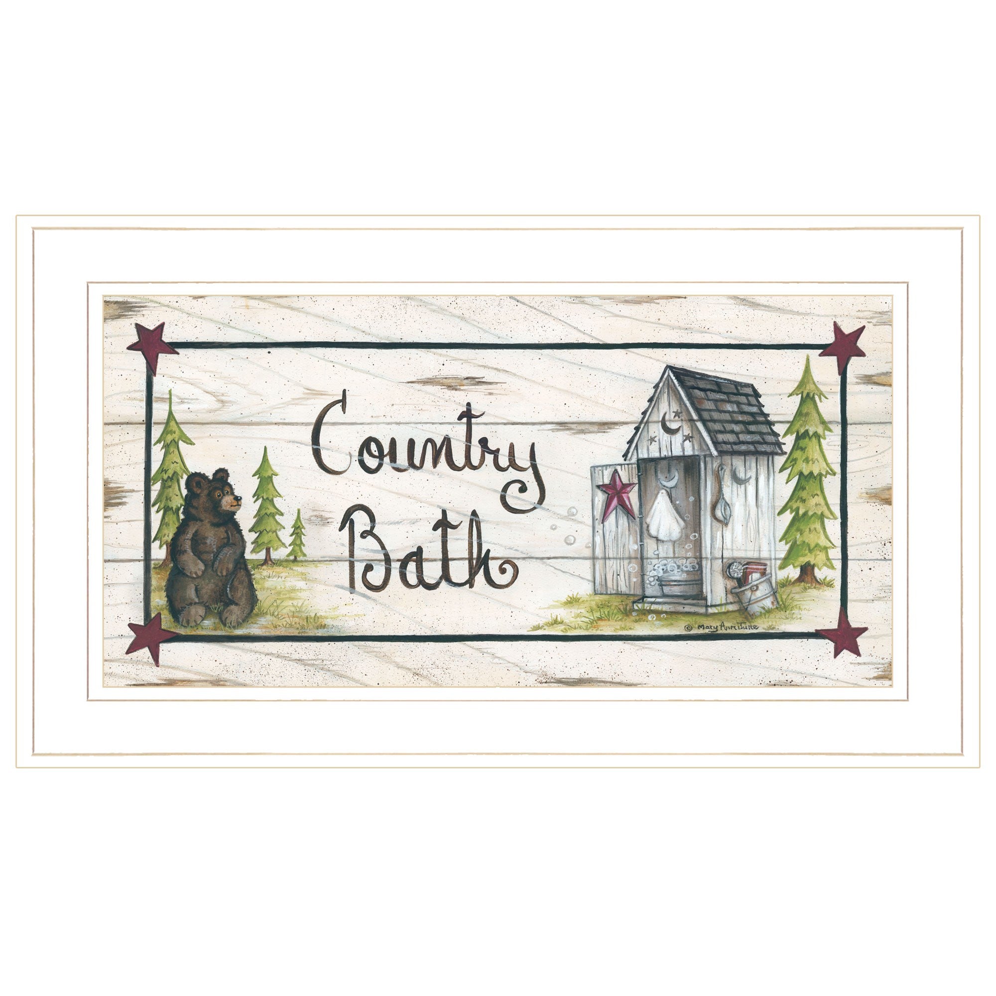 country Bath 1 White Framed Print Bathroom Wall Art