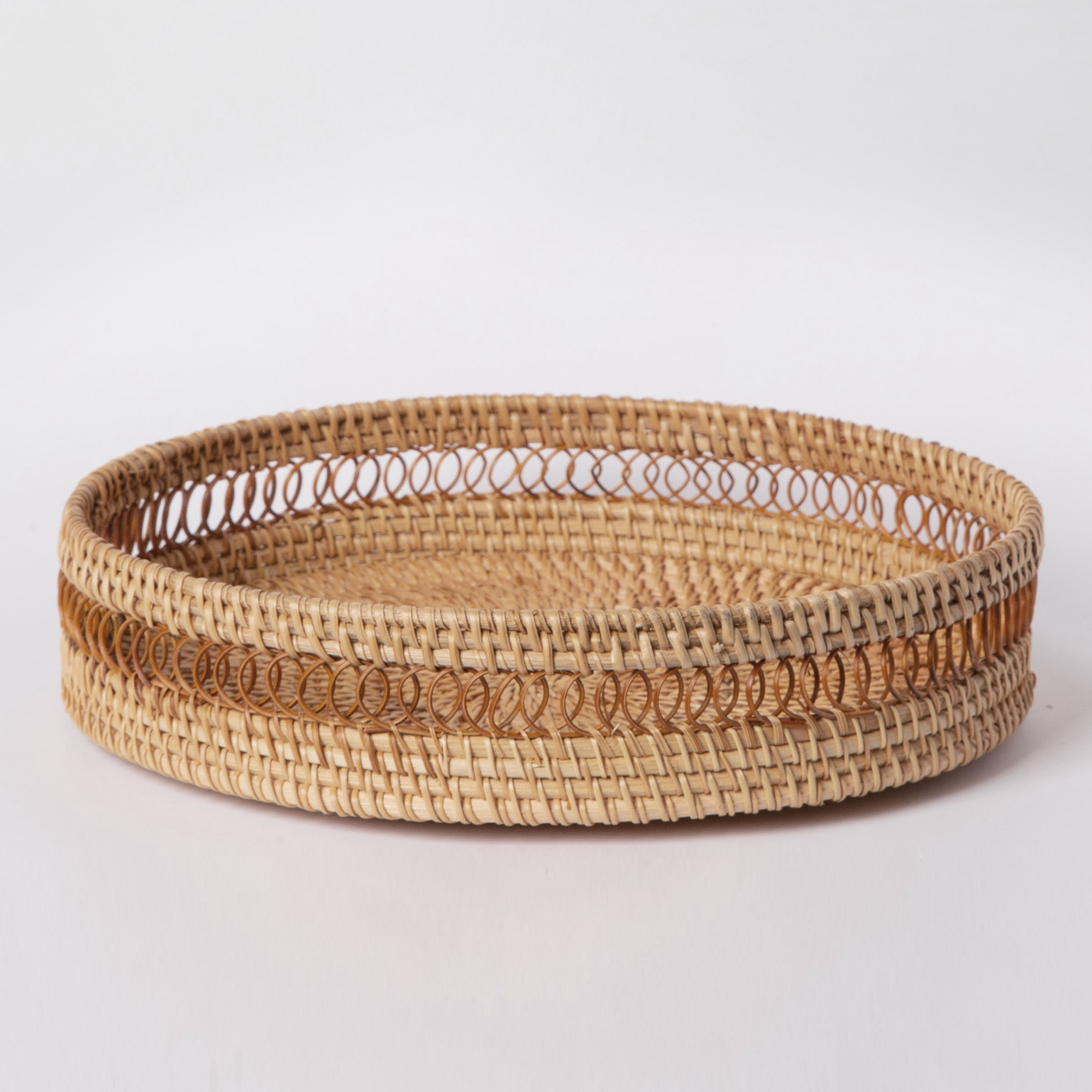 Round Rattan Tray — Decorative White Woven Tray for Coffee Table & Home