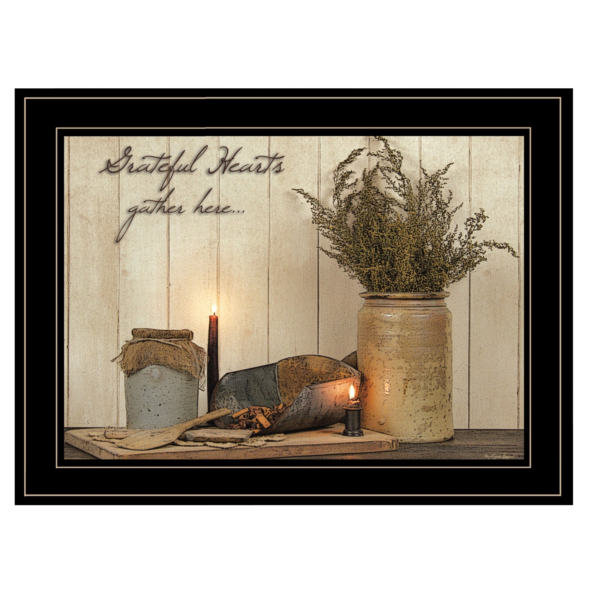 grateful Hearts 2 Black Framed Print Kitchen Wall Art