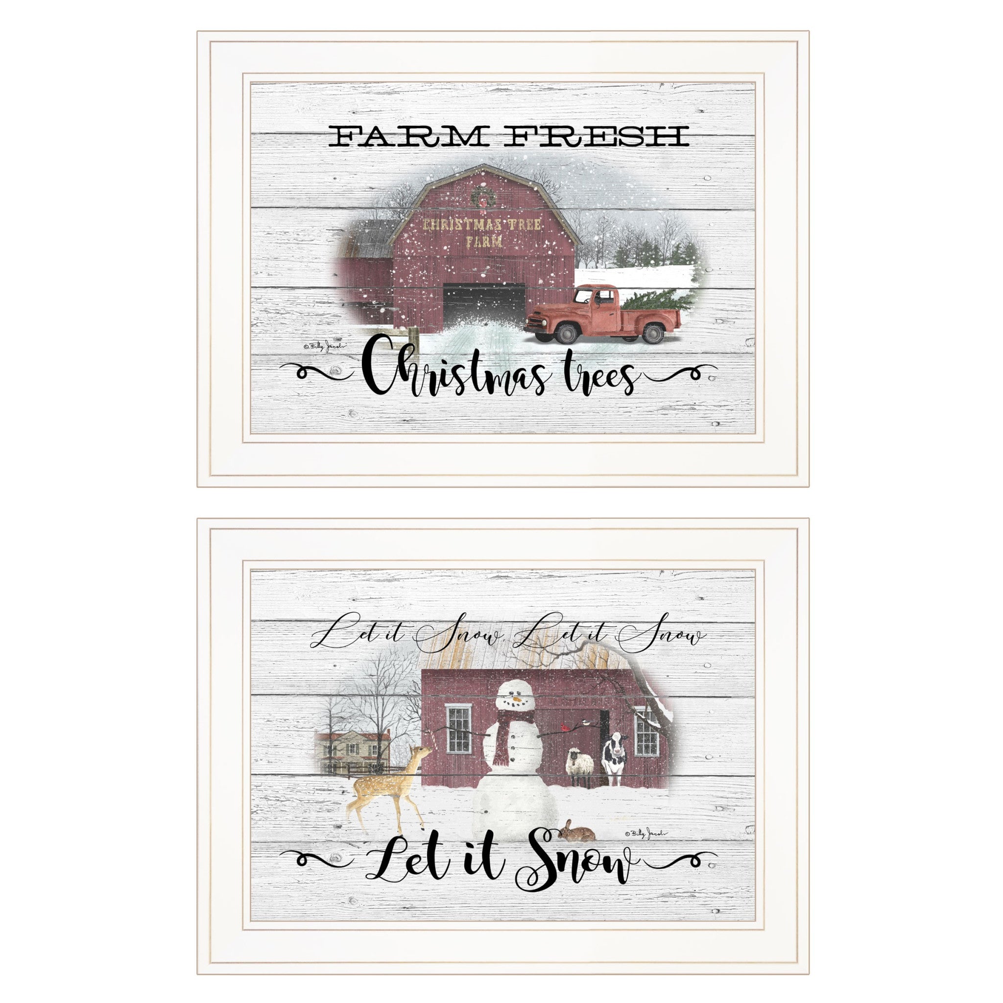 Set Of Two Farm christmas 1 White Framed Print Wall Art