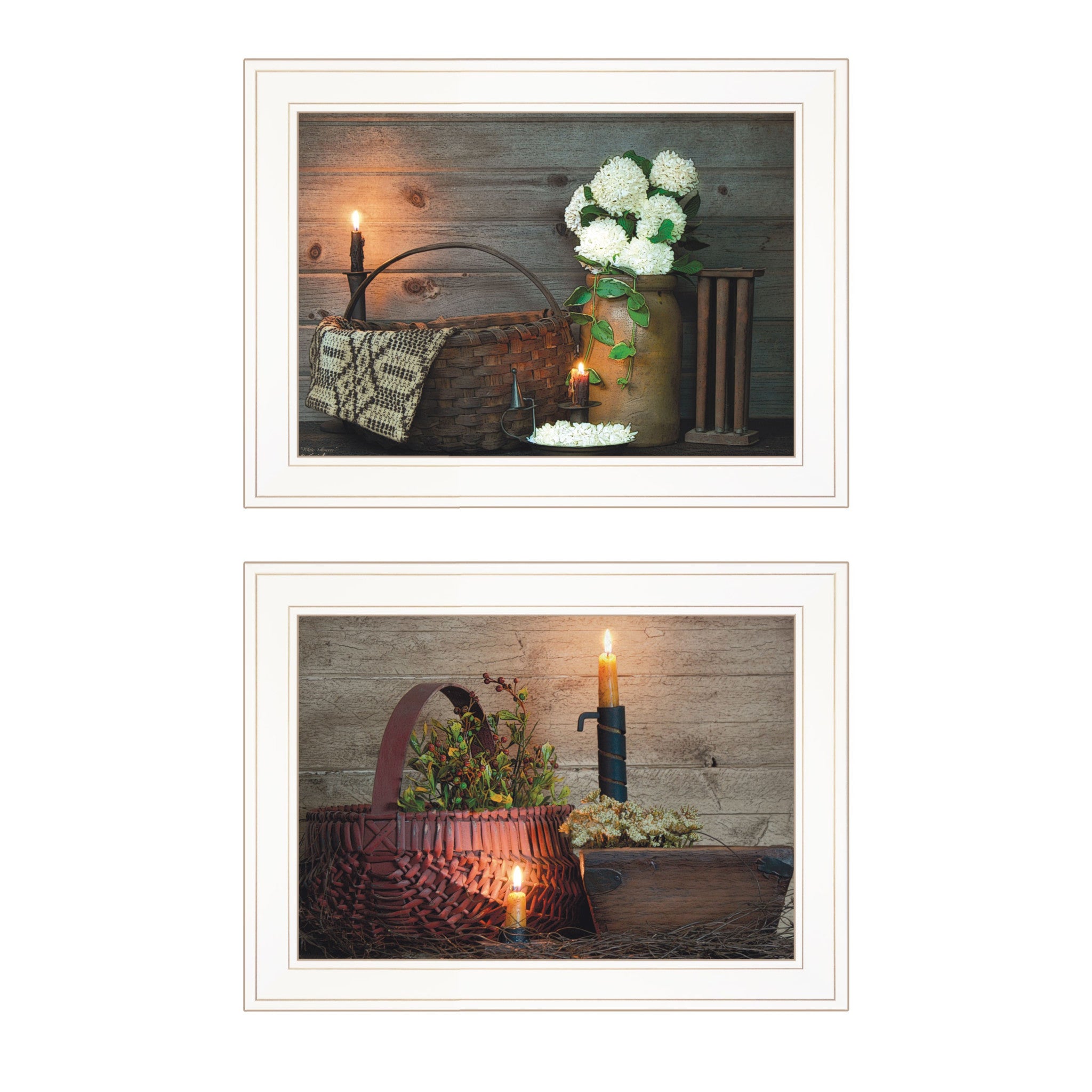 Set Of Two country candlelight 4 White Framed Print Wall Art