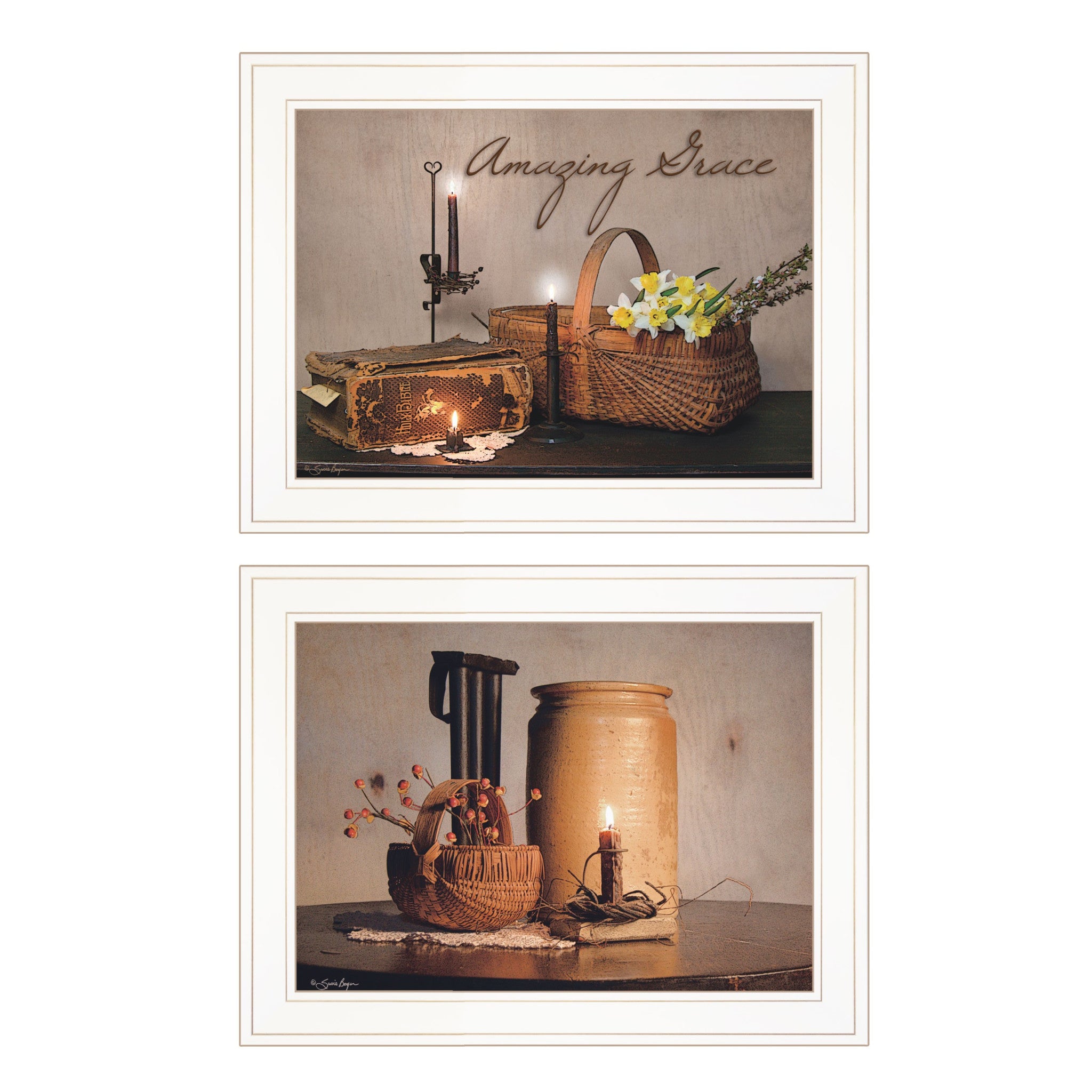 Set Of Two Amazing grace 5 White Framed Print Kitchen Wall Art