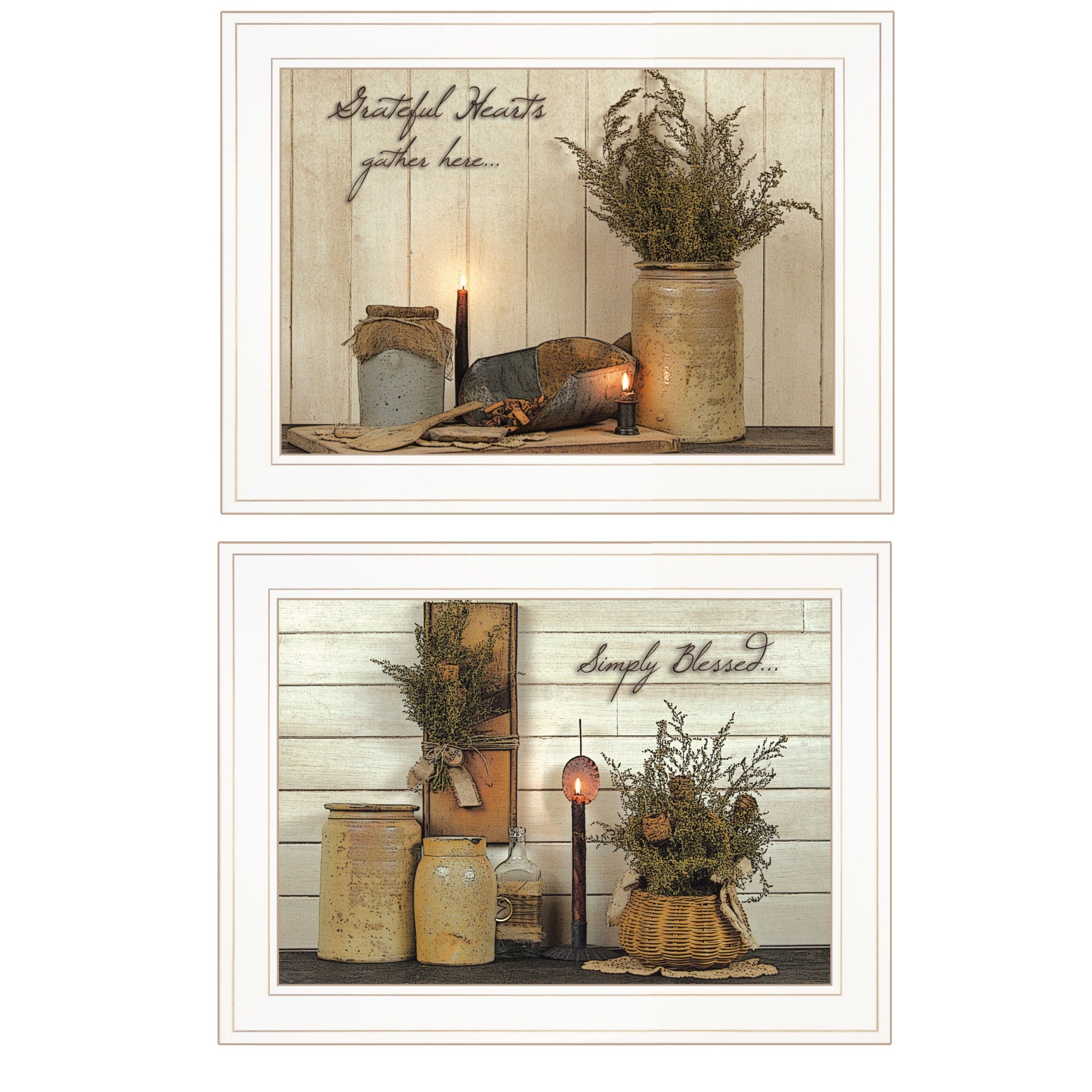Set Of Two Blessed gathering 1 White Framed Print Kitchen Wall Art