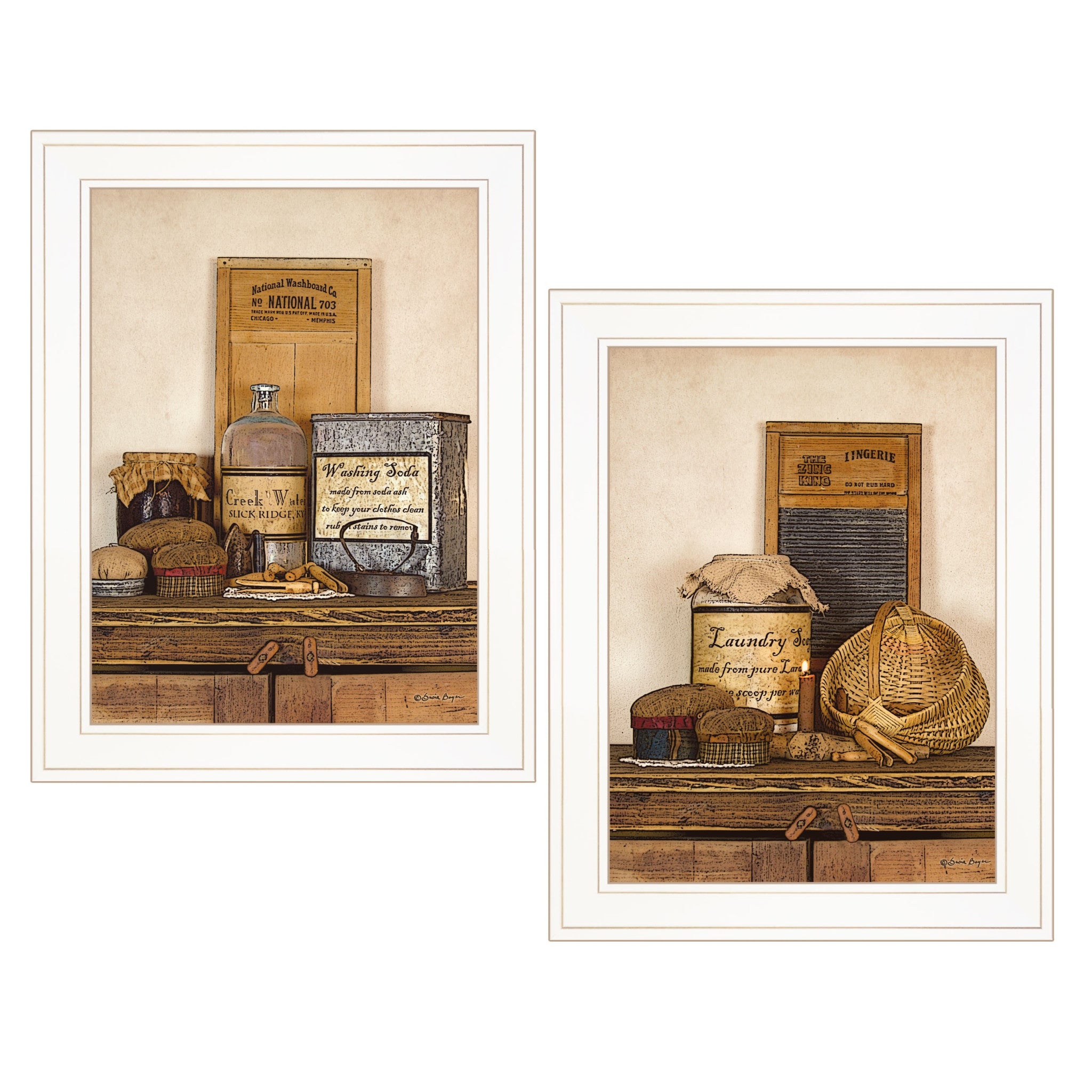 Set Of Two creek Water Laundry White Framed Print Bathroom Wall Art