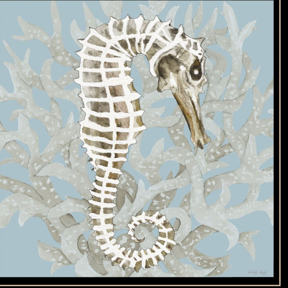 Set Of Two coral Seahorse 1 Black Framed Print Wall Art