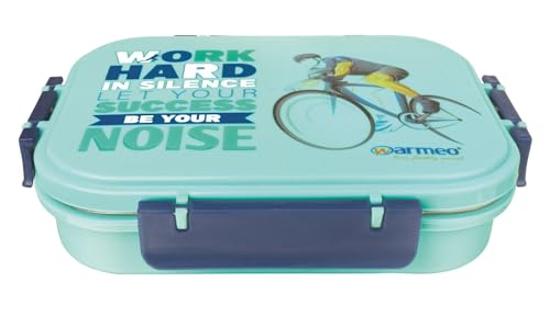 WARMEO Wonder Insulated Tiffin Box, 3 Compartments with Locking Lid and Steam Valve, Blue | Food Grade | Inside Steel | School |