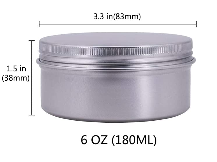 Healthcom 6-Ounce 12 Pack 180Ml Empty Silver Round Aluminum Tin Cans Screw Top Metal Tins Aroma Hair Wax Tins Cosmetic Container