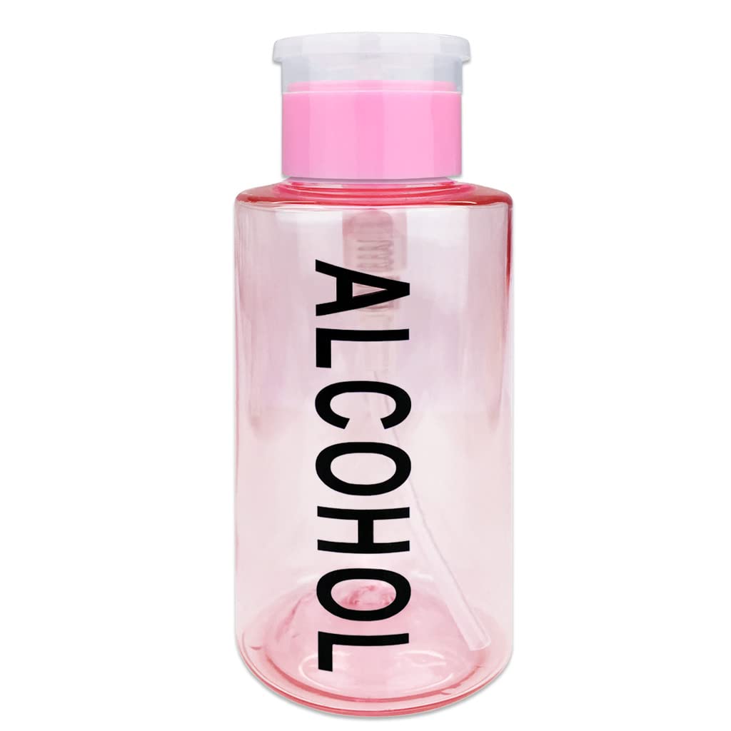 10Oz Pink With Word Imprint Push Down Pump Dispenser Empty Refillerable Bottle With Flip Top Cap - For Nail Polish, Travel, Cosm