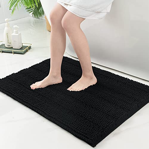 Grandaily Chenille Striped Bathroom Rug Mat, Extra Thick And Absorbent Bath Rugs, Non-Slip Soft Plush Shaggy Bath Carpet, Machin