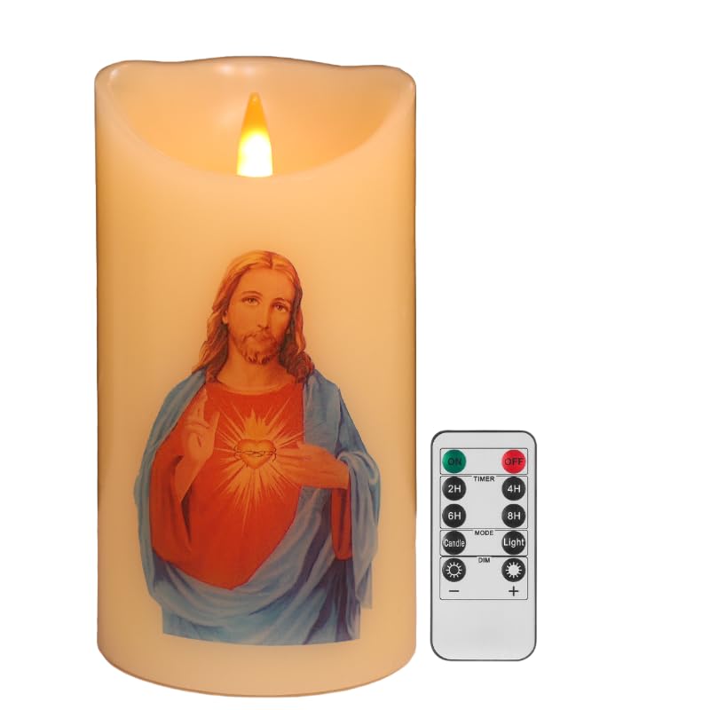 LED Prayer Flameless Candles with Remote Timer, Battery Powered Candle, Religious Candle 6 x 3.2